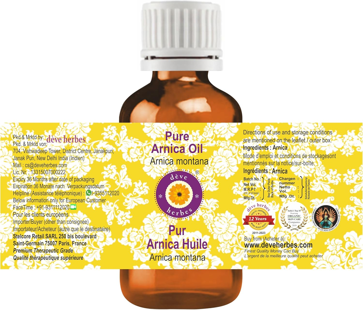 Deve Herbes Pure Arnica Oil (Arnica Montana) 10Ml (0.33 Oz) image number 3