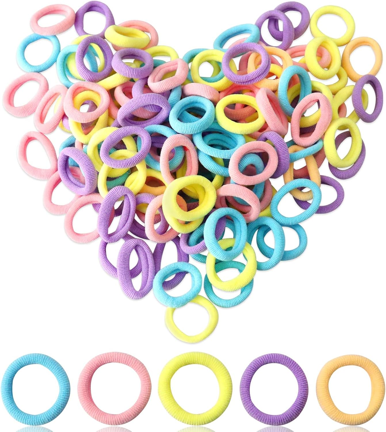 Ondaring 100Pcs Baby Hair Ties, Black Elastic Hair Bands Seamless Toddler Kids Hair Accessories, Mini Ponytail Holders for Girls and Kids (Black)