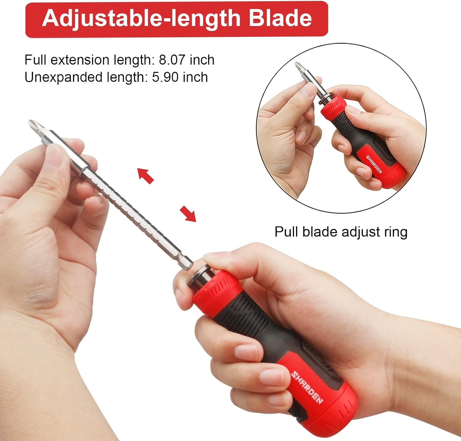 SHARDEN Multi Screwdriver 13-In-1 Screw Driver Adjustable Screwdriver Set Multitool All in One with Torx Security, Flat Head, Phillips, Hex, Square and 1/4 Nut Driver image number 3
