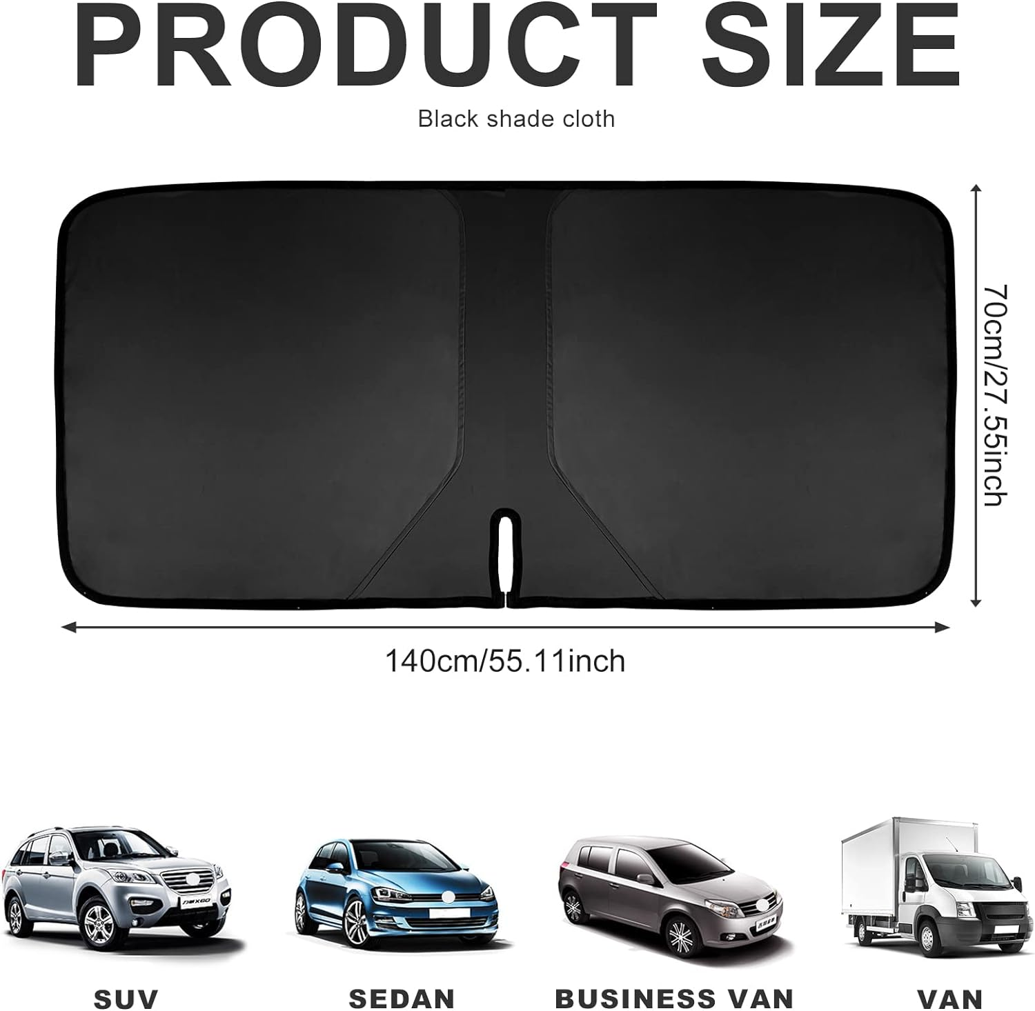 Car Windscreen Sun Shade - Double Layer Front Windshield UV Protector, Foldable Seamless Sunshade Cover for Van or Auto, 140 X 70Cm (Black) image number 3