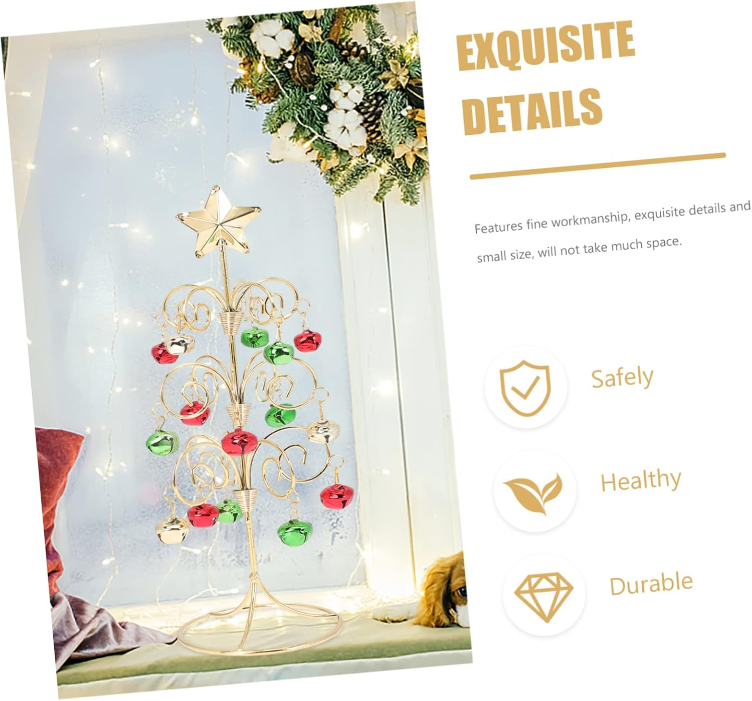 Mini Iron Christmas Tree Decoration Bell Festive Desktop Xmas Tree Ornament for Home Party Holiday Decor Unique image number 6