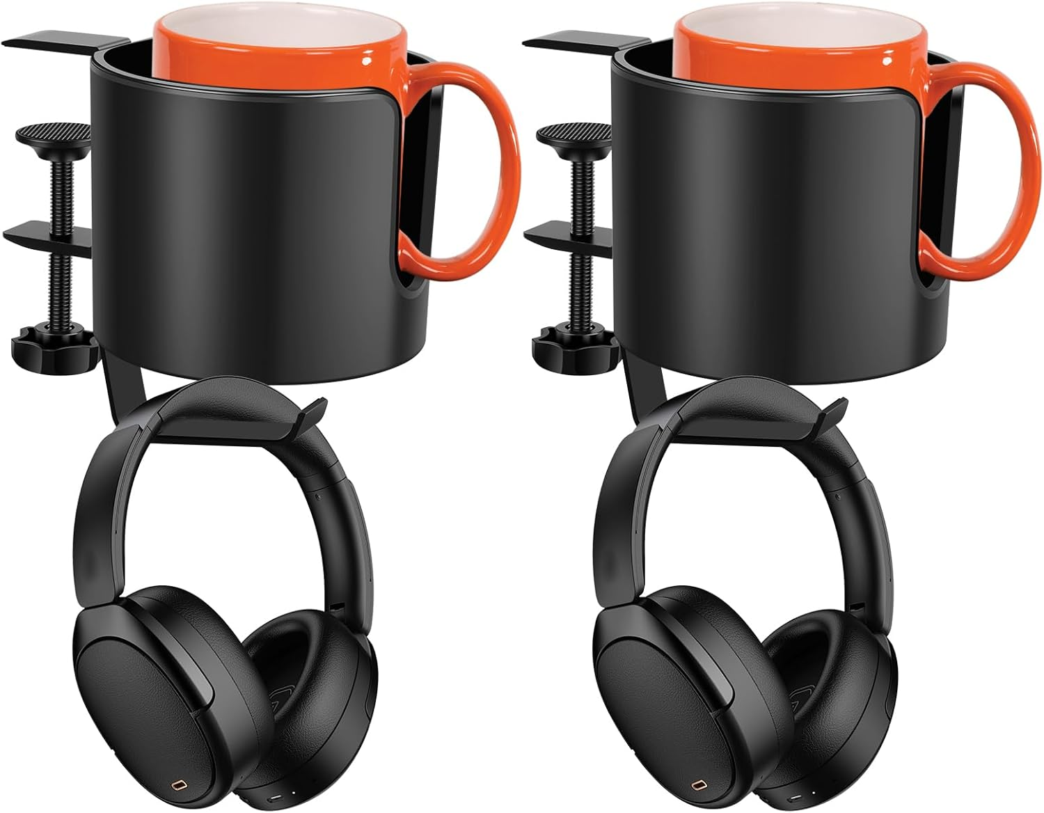 2Pcs Table Cup Holder, with Headphone Hanger, Adjustable Desk Holder Clip on Coffee Mug Organizer, Nonslip Tableside Cup Organizer, for Home Office Outdoors image number 5