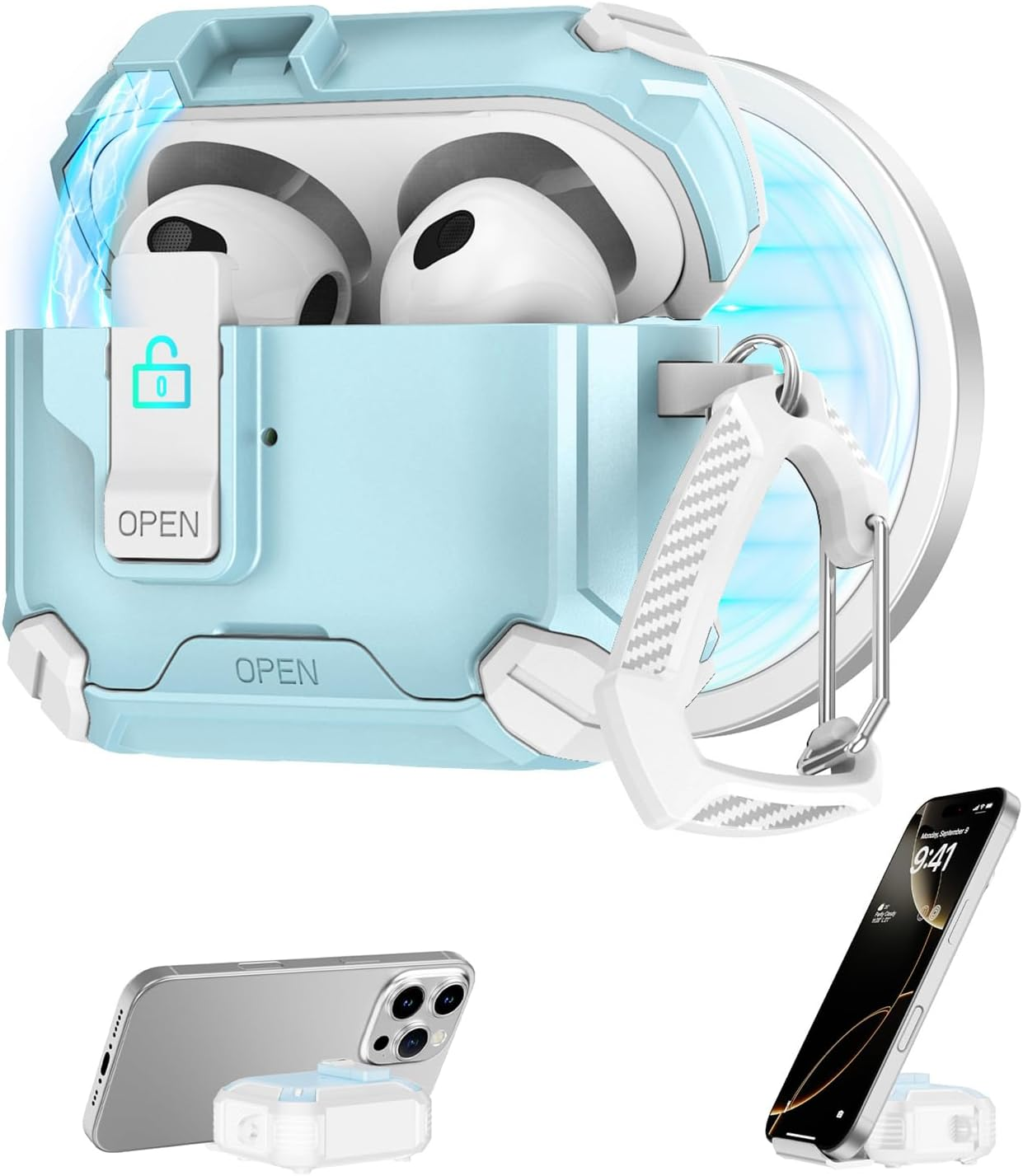 Komiyaa for Airpods Pro 3 Case (2025) with Phone Stand, [Compatible with Magsafe Wireless Charging, Magnetic Automatic Lock Cover with Keychain for Airpods Pro 3Rd Generation (Green)