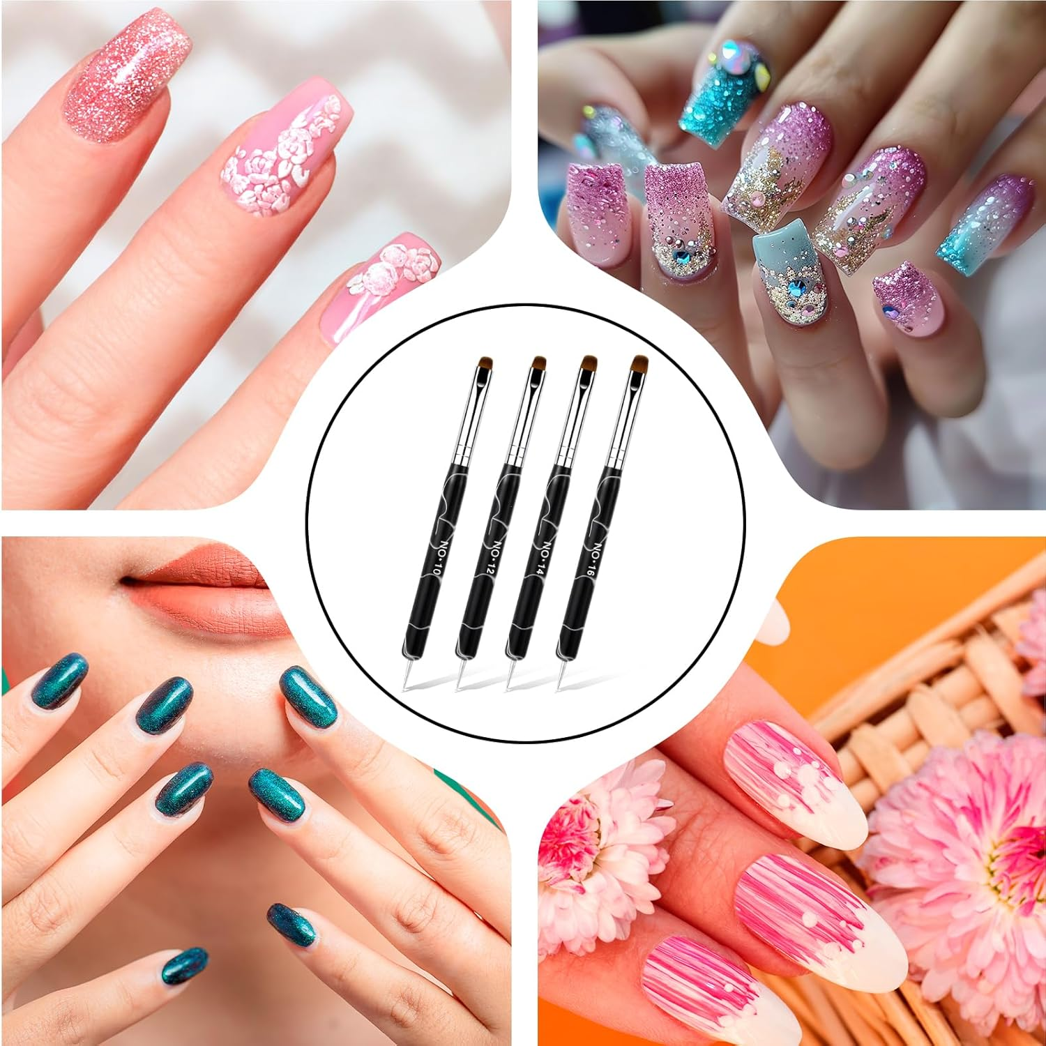 4 Pieces Dotting Tool Nails Double End Nail Brush Professional 2 in 1 Nail Brush Nail Art Set Gel Brush and Nail Art Brush Set Fineliner Durable anti Deformation for Nails DIY (Black) image number 6