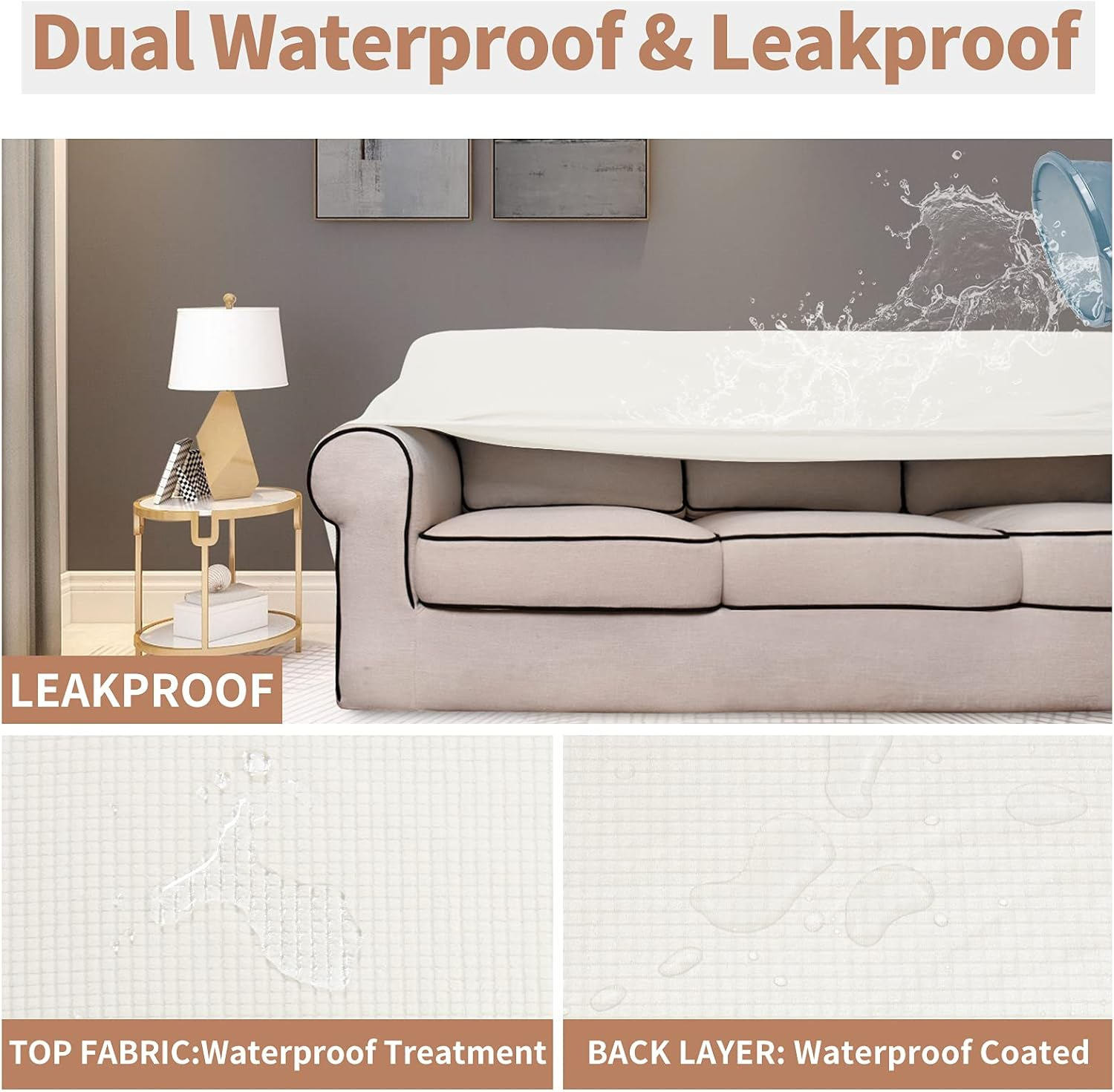 Easy-Going 100% Waterproof Couch Cover, Dual Waterproof Sofa Cover, Stretch Jacquard Sofa Slipcover, Leakproof Furniture Protector for Kids, Pets, Dog and Cat (Sofa, Cream) image number 3