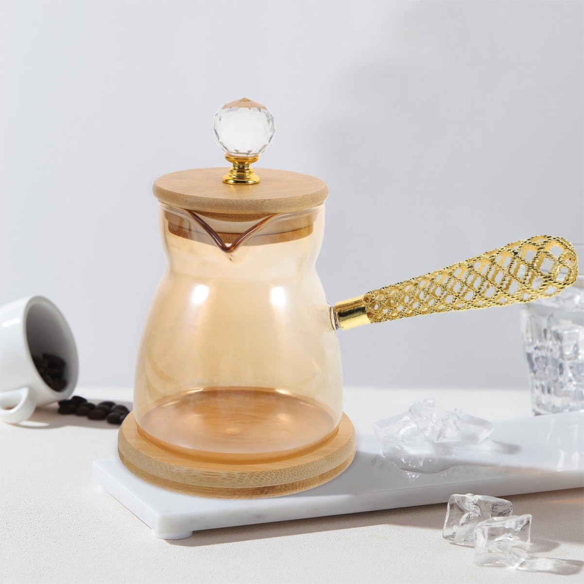 STOBAZA 2Pcs Turkish Coffee Maker Glass Teapot Handle for Home Kitchen Glass Simmer Pot for Espresso Brewing image number 4