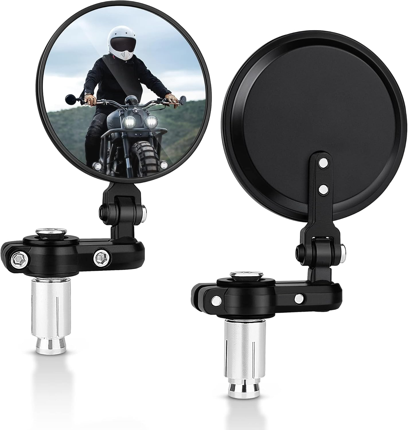 Universal Motorcycle Mirrors - 3 Inch round Folding Bar End Side Mirror Compatible with Honda Scooter Suzuki Yamaha Kawasaki Victory and More image number 1