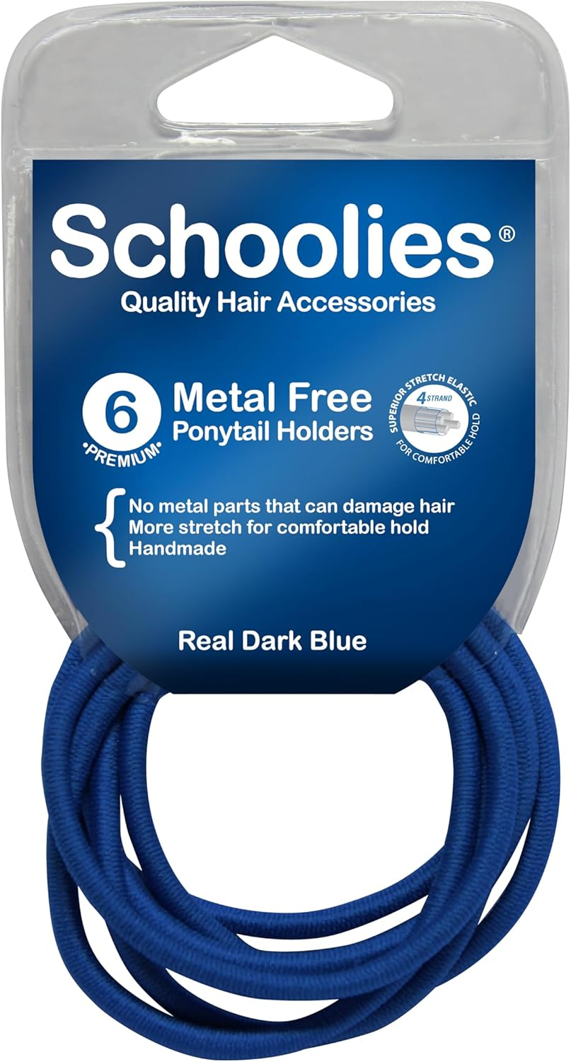 Schoolies Hair Accessories Metal Free Ponytail Holders 6 Pieces, Real Dark Blue (Pack of 2) image number 5
