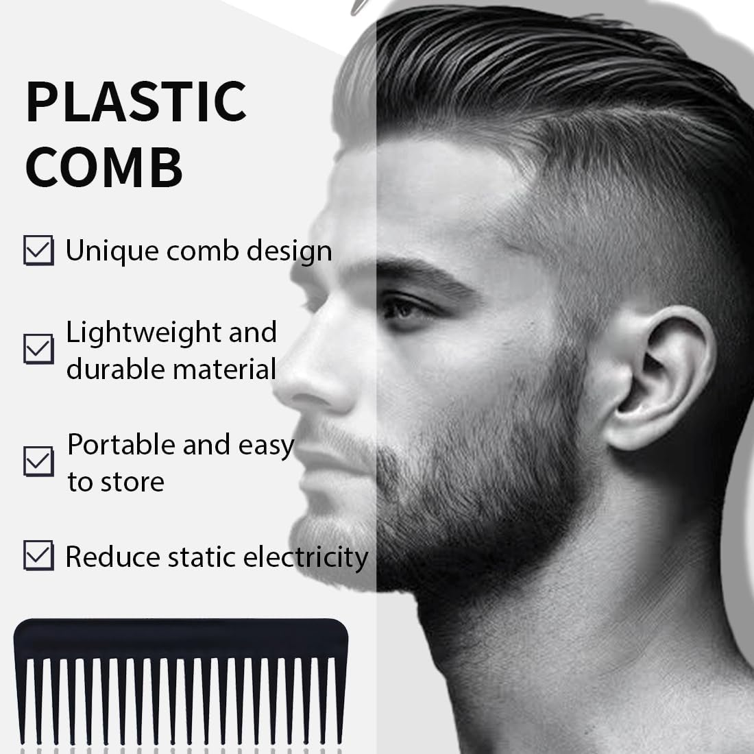 CATOR 4 Pieces Styling Comb Men'S Set Styling Comb Men Professional Wide Teeth Slick Back Hair Comb Rat Tail Hair Brush Detangling Comb and Teasing Comb for Men Hairdressers Salon, Black