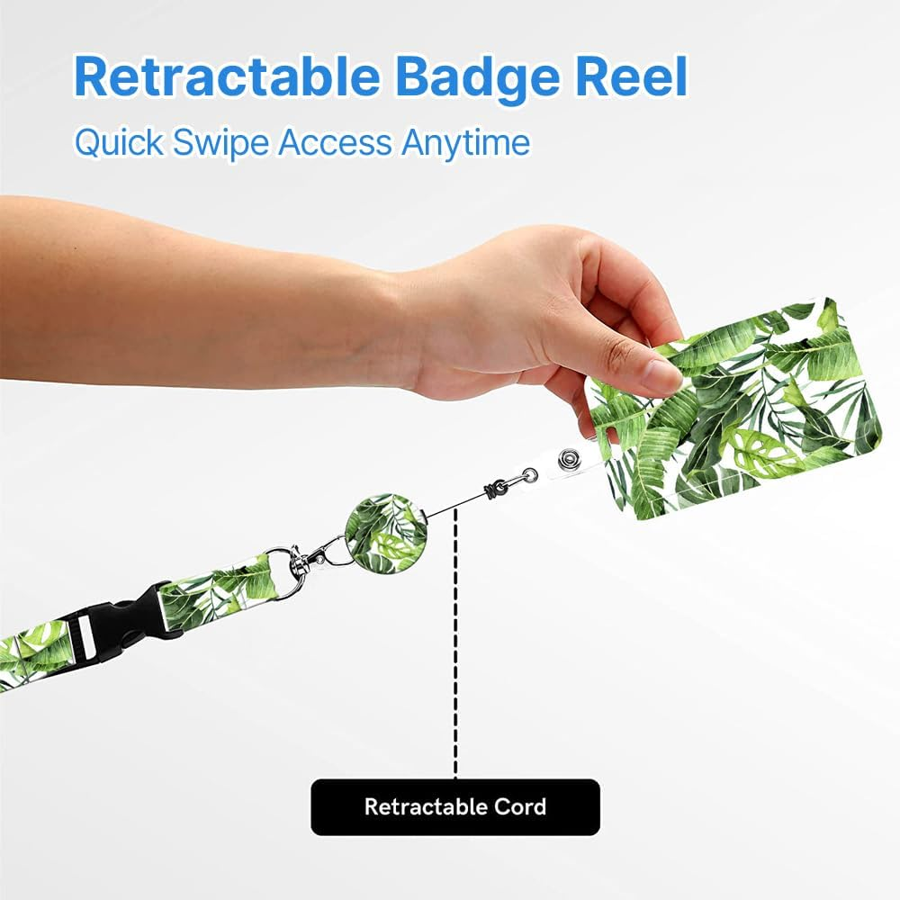 Retractable Lanyard ID Badge Holder with Double-Sided Card Holder, 360&deg; Rotating Clip, Printed Neck Strap for Office, School, Work, Events (Spring Floral) image number 5