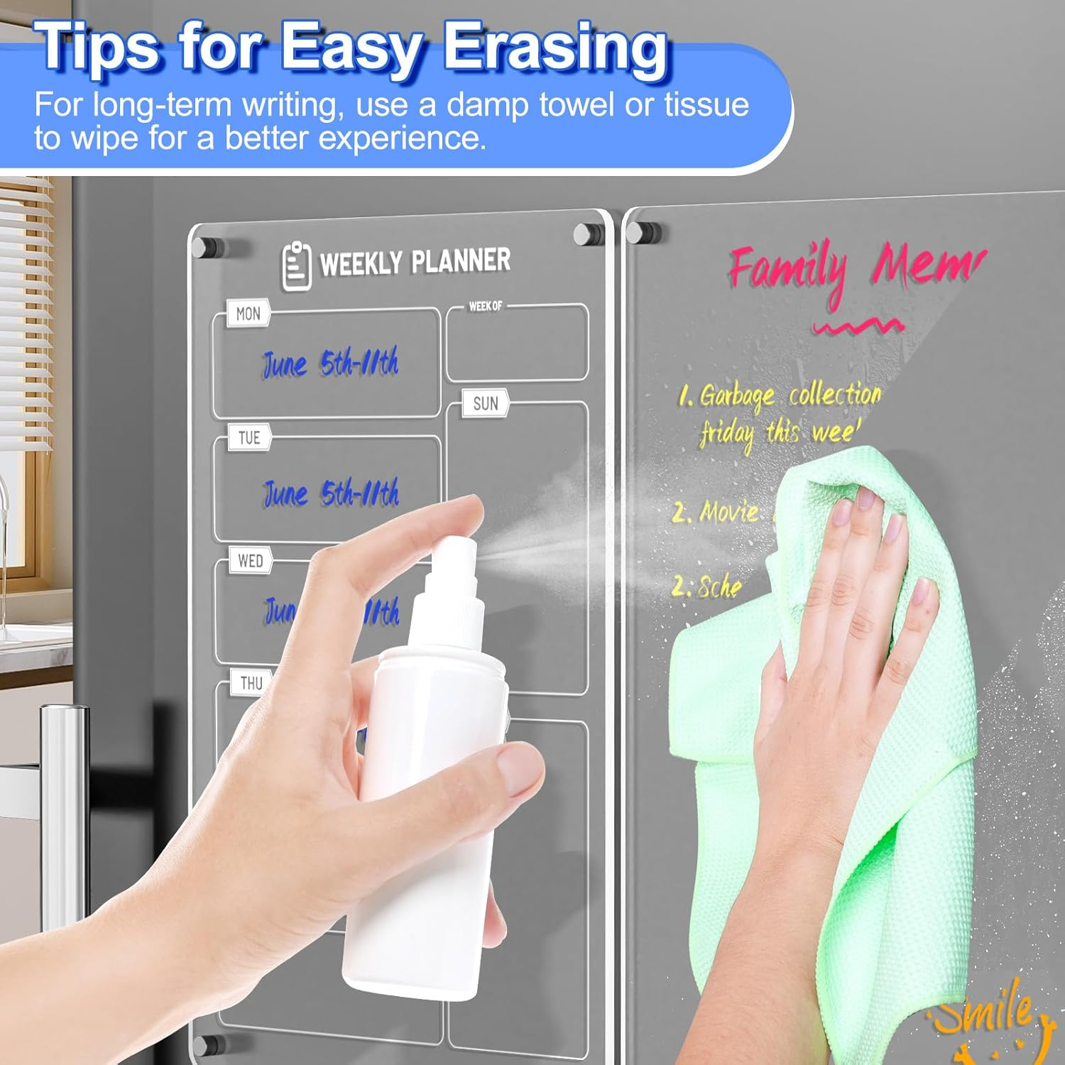 Langaelex 2 Set of Acrylic Meal Planner for Fridge - Magnetic Weekly Menu Board with 6 Chalk Markers for To-Do List, Shopping List and Chore Chart - 8 X 12" image number 3