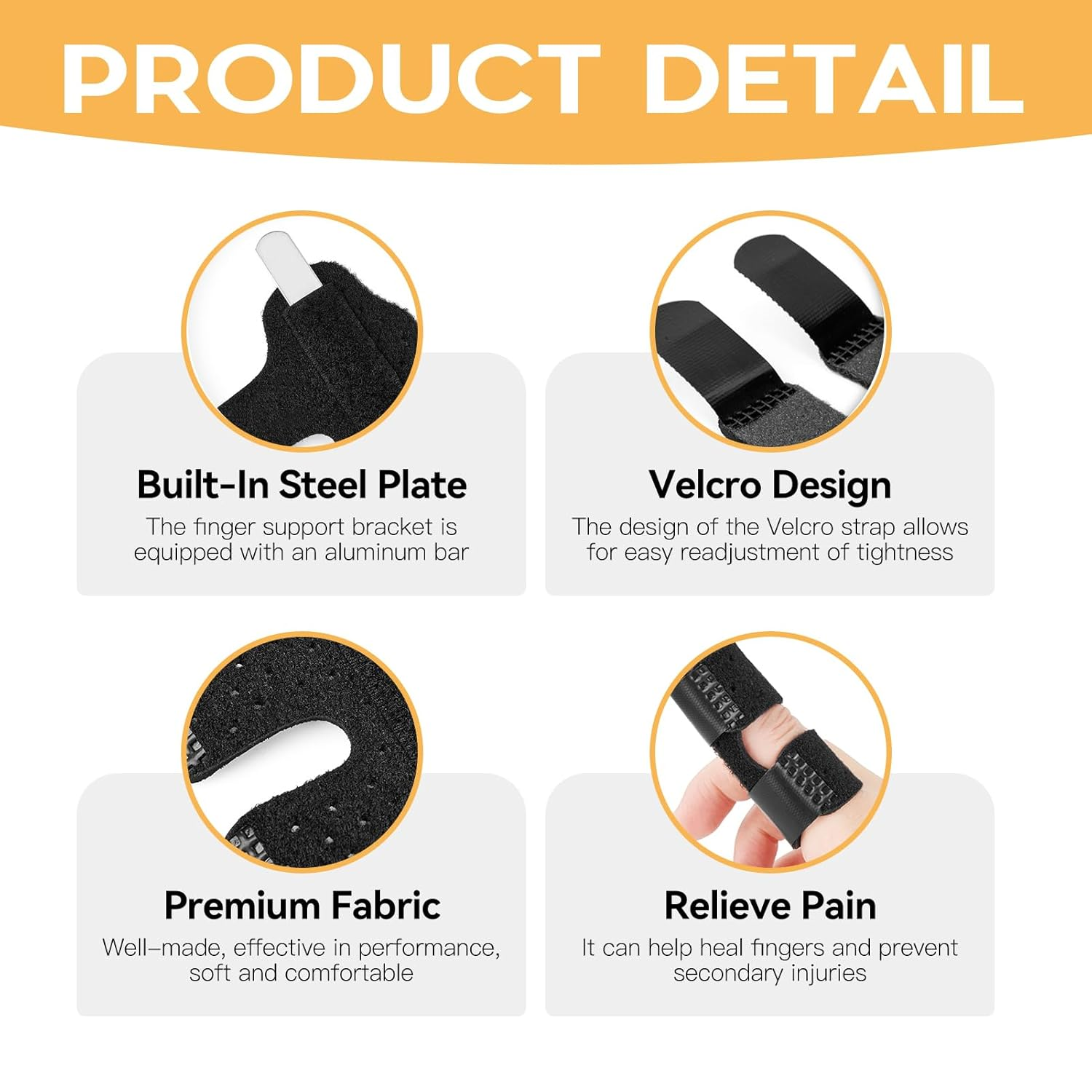 2 Pcs Finger Splints - Breathable Support Brace with Steel Plates for Index/Middle/Ring Fingers, Adjustable Straps for Trigger & Mallet Finger Support (Black) image number 2