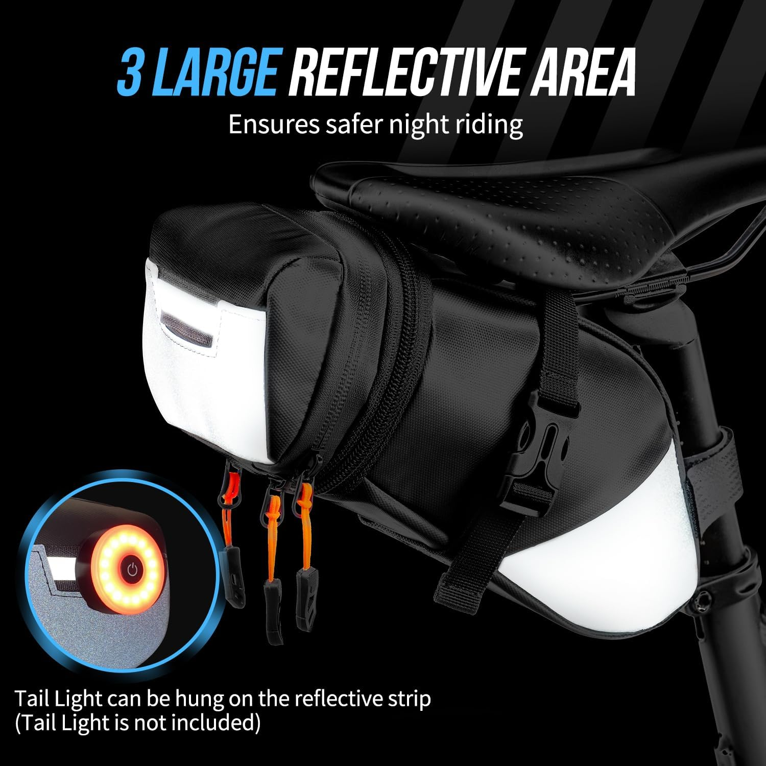 WOTOW Bike Saddle Bag - Waterproof Bike Seat Bag Expandable to 2L- Reflective Bicycle under Seat Storage Pouch for Road Mountain Bike Cycling Travel image number 1