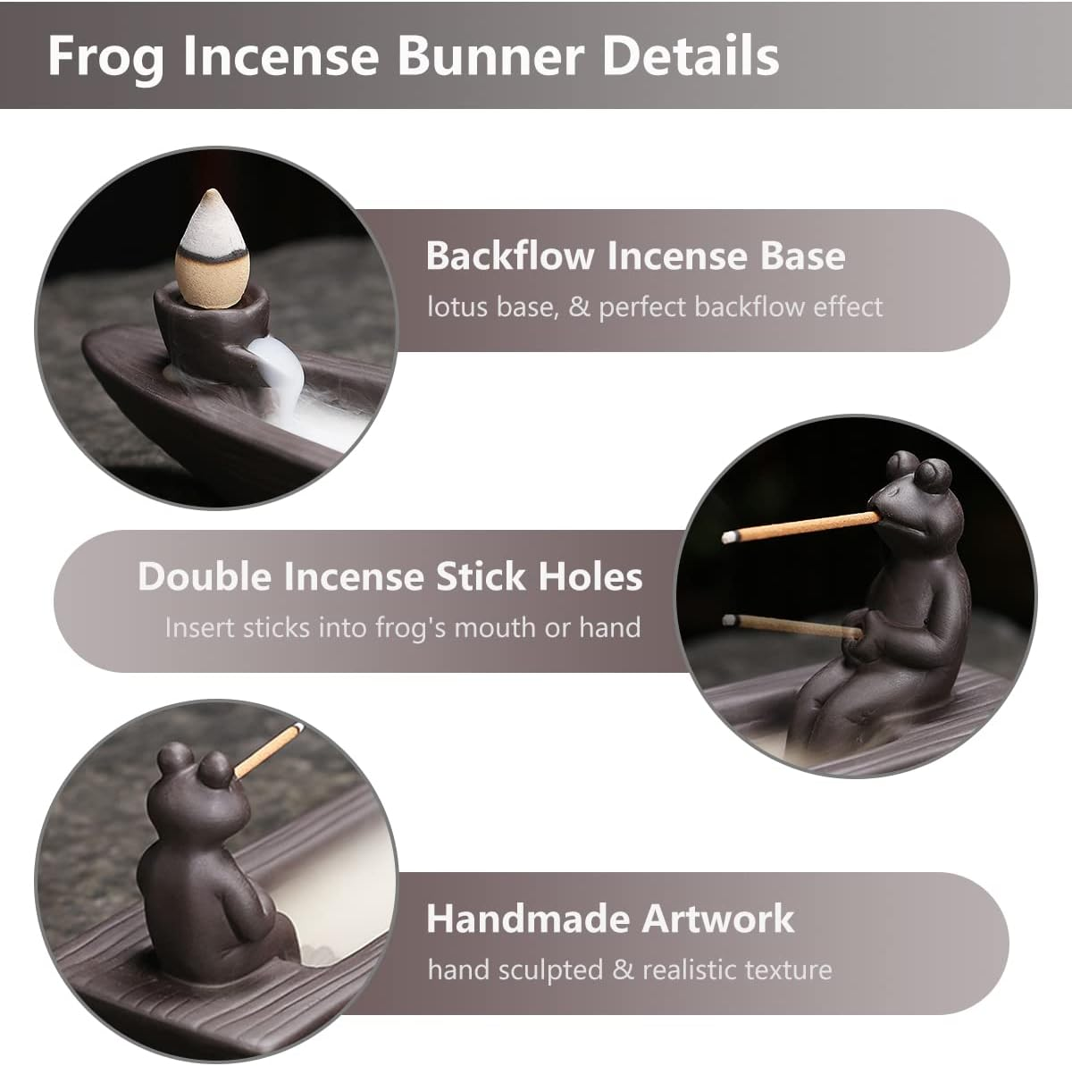 Changwanna Frog Incense Holder Waterfall - Ceramic Cone Backflow Incense Burner Smoke Fountain, Back Flowing Incense Diffuser with 45 Sticks & 12 Cones, Frog Ornament for Aromatherapy/Yoga/Home Decor image number 1