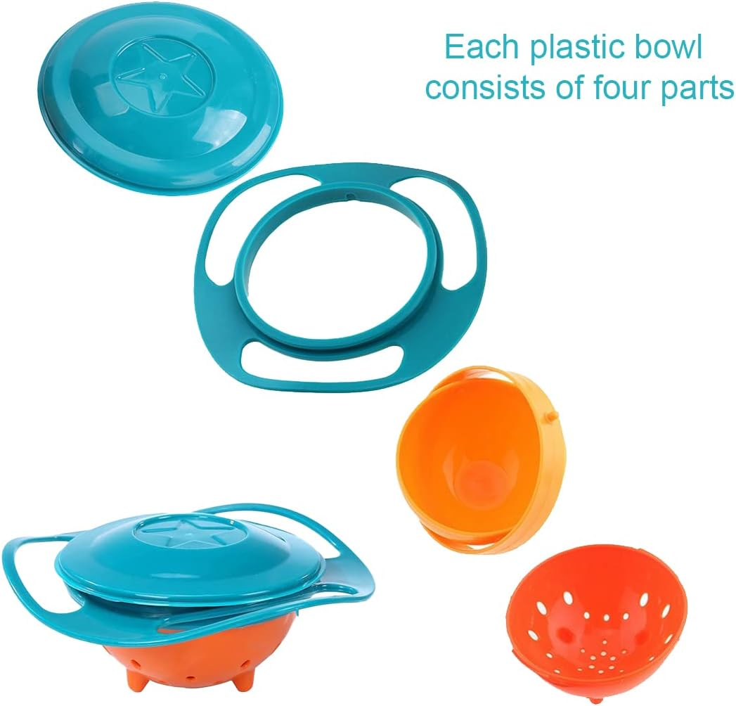 Berry President(Tm) Set of 3: Magic Bowl 360 Degree Rotation Spill Resistant Gyro Bowl with Lid for Toddler Baby Kids Children, Orange+Blue+Green image number 5