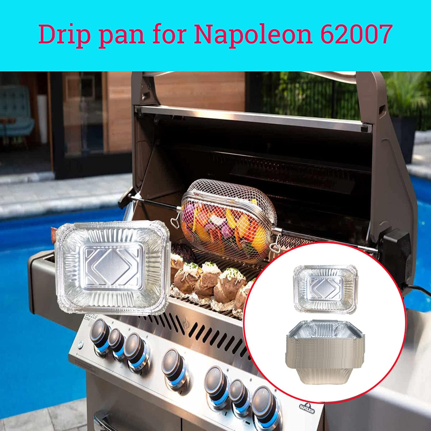 DONSIQIZZ 30 Pack Drip Pans Compatible with Napoleon BBQ Grills 62007 Grease Tray Disposable, for Napoleon Rogue Series Grill, Aluminum Foil Replacement image number 1
