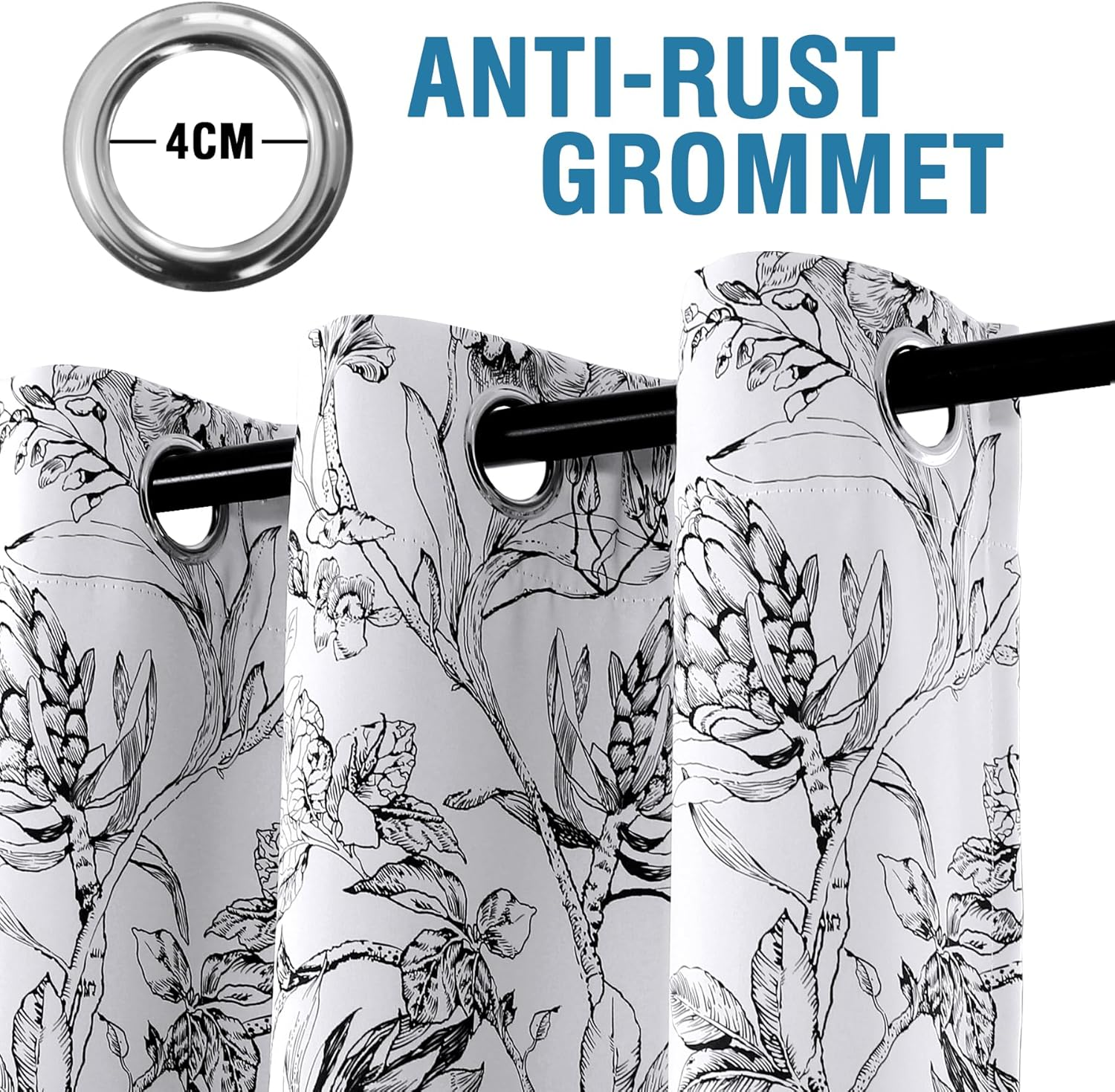 H.VERSAILTEX 100% Blackout Curtains for Living Room Camellia Floral Light Blocking Window Treatment Curtains with Black Liner Grommet Thermal Drapes, 2 Panels Set, Each W132Cm X D213Cm, Black image number 6