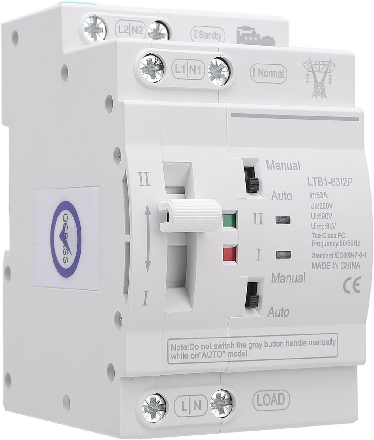 Pyhodi Double Power Automatic Transfer Switch, 50/60Hz 63A 2P DIN Rail ATS Power Transfer Switch, Suitable for Shopping Mall, Home, Factory and Laboratory image number 4