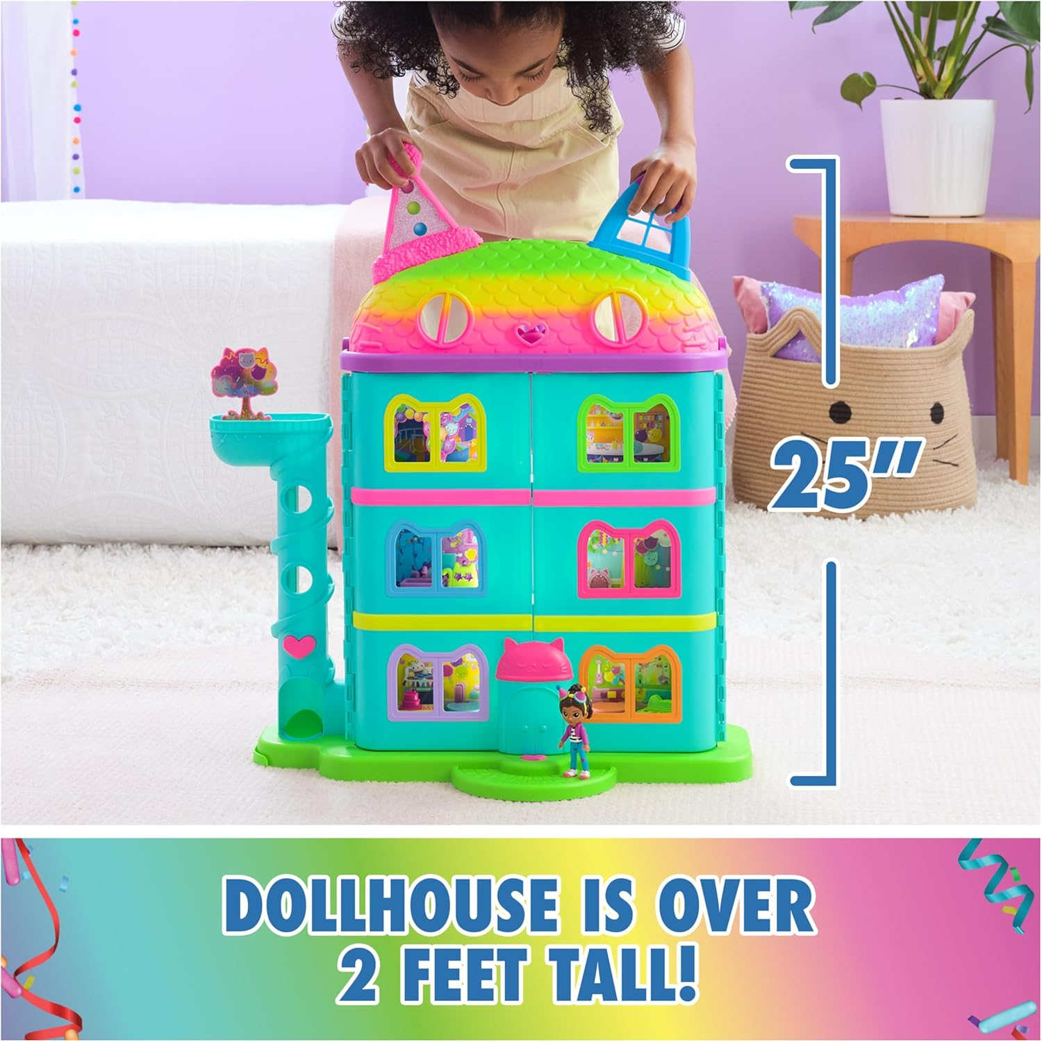 Gabby&rsquo;S Dollhouse, 14-Piece Rainbow-Themed, Celebration Doll&rsquo;S House, Toy Figures, Doll&rsquo;S House Furniture and 10 Sounds, Kids&rsquo; Toys for Girls and Boys Aged 3+ image number 2
