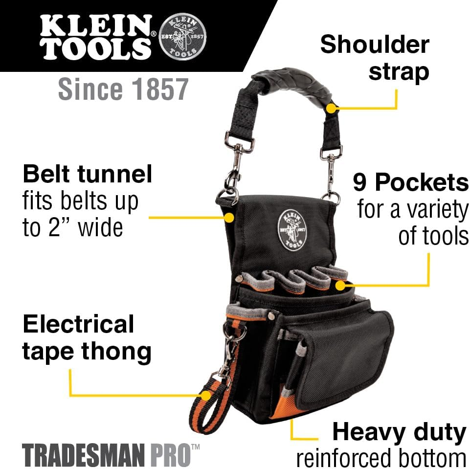 Klein Tools 5240 Tool Pouch, Tradesman Pro Maintenance Tool Pouch with 9 Pockets, Tape Thong, 2-Inch Tunnel Loop, Great Electrician Holster image number 3