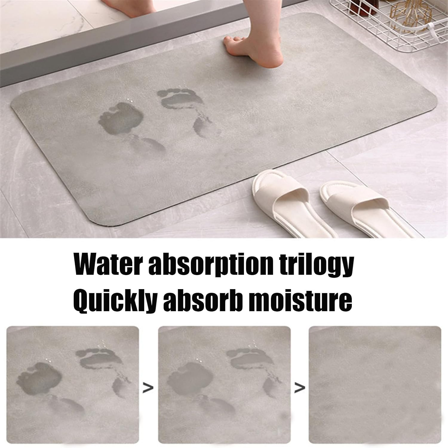 Water Absorbent Bath Mat, Diatomaceous Earth Bath Mat, Quick Drying Bath Mat, Suitable for Washable Bathroom Floor Mat under the Door, Shower Blanket in Front of the Bathtub (40 &times; 60Cm) (Gray) image number 1