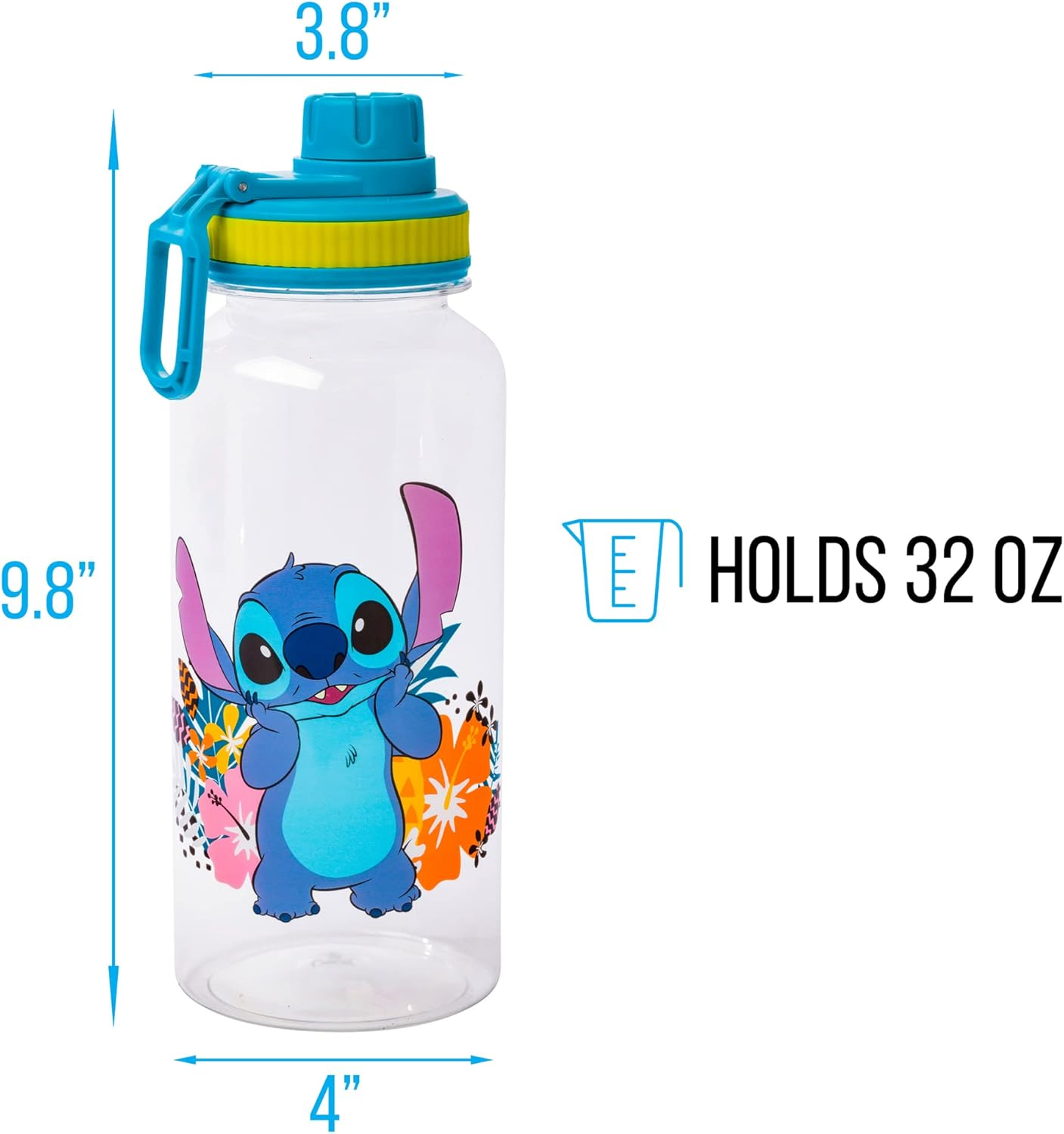 Silver Buffalo Lilo and Stitch Tropical Flowers Twist Spout Plastic Water Bottle with Stickers You Stick Yourself, 32 Ounces image number 3