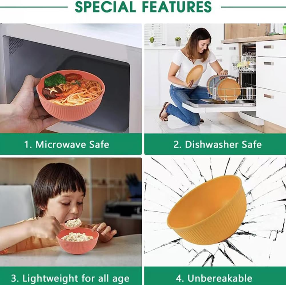 Unbreakable Cereal Bowls 24 Oz -Reusable Wheat Straw Fiber Lightweight Bowls Set - Dishwasher & Microwave Safe - Perfect for Snacks,Cereal, Ice Cream,Soup, Rice Bowls 4 Pack image number 4