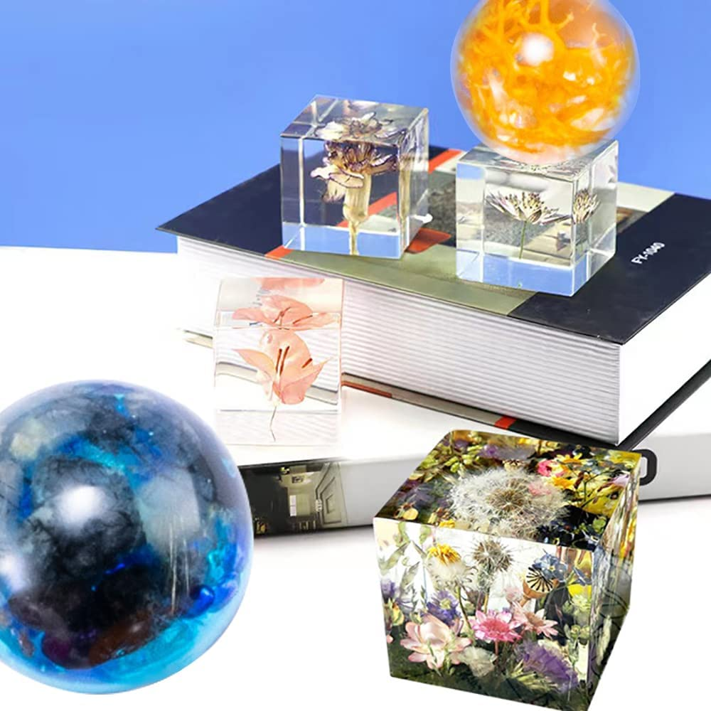 6 Pcs Sphere Cube Resin Molds, Finegood Clear Resin Molds Silicone Epoxy Resin Molds DIY Seamless Crystal Ball Silicone Mould for Resin Candle Soap image number 5