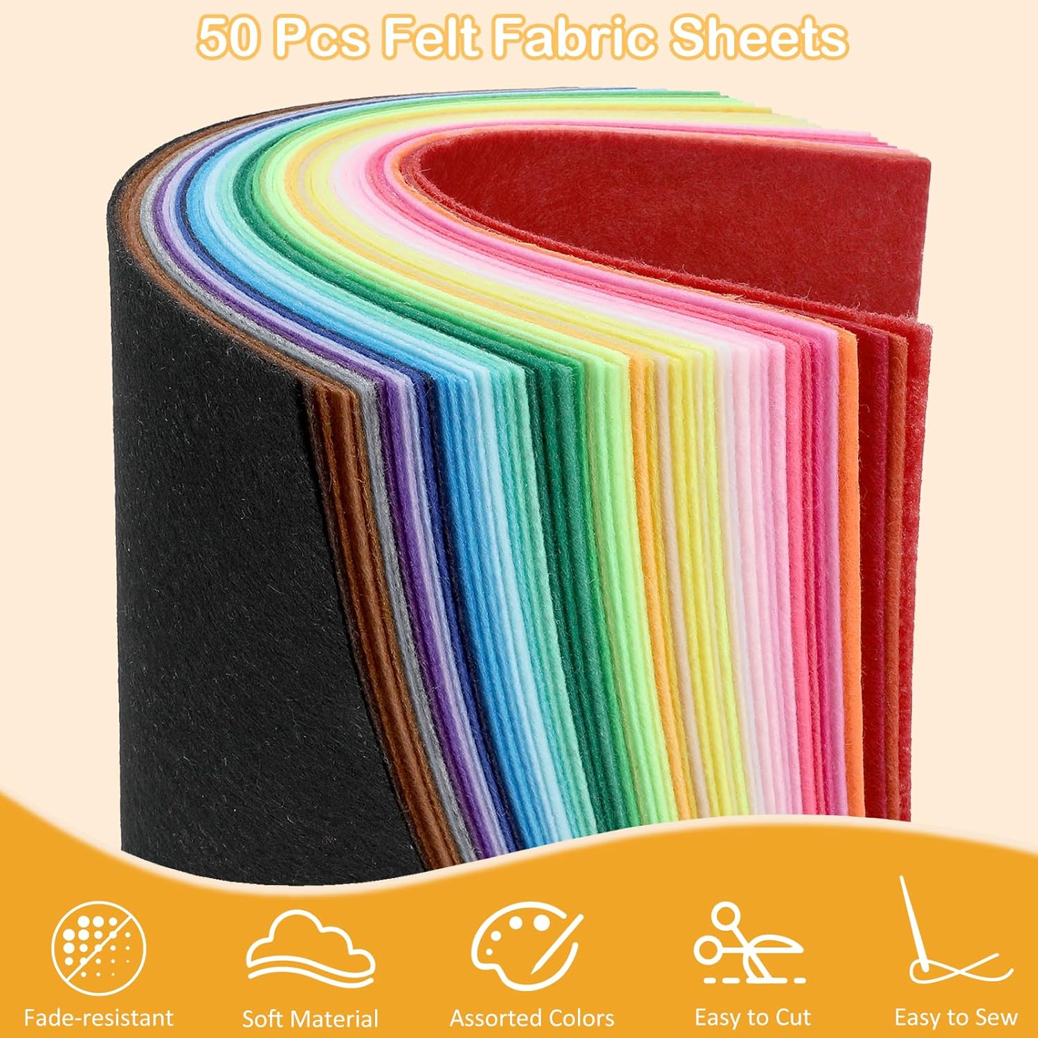 Thin Felt Fabric Sheets, Assorted Colors Stiff Felt Sheets for Crafts DIY Patchwork Sewing Projects Decoration (Stiff 50 Colors, 8&times;12 Inches) image number 4