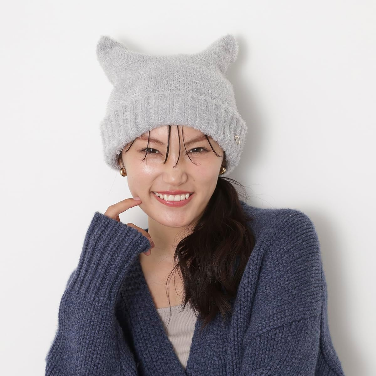 Pole & Joe MOONBAT Paul & Joe ACCESSOIRES Beanie Cat Shaggy Knit Hat Cat Ears Knit Autumn Winter Cold Protection Women'S Light Gray image number 6