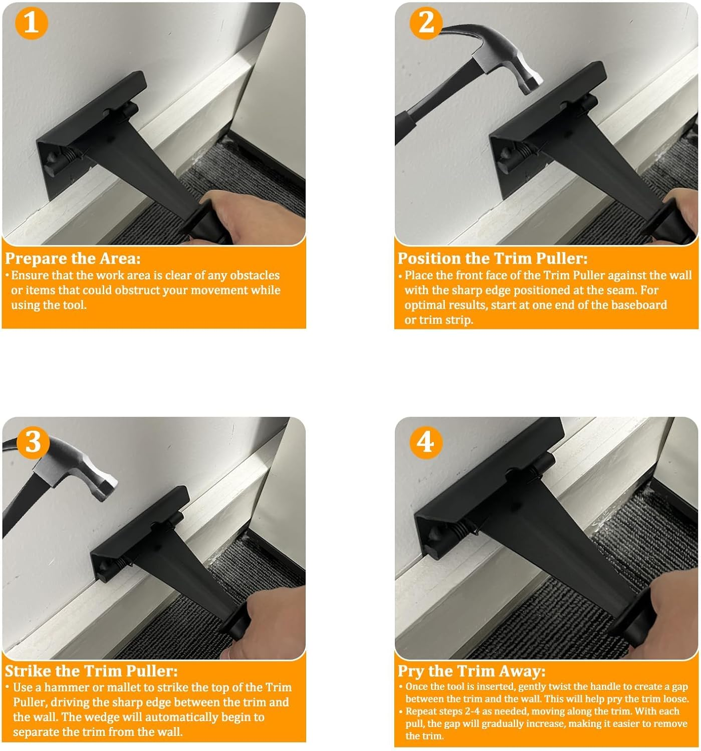 Mini Trim Puller, 3-Inch Molding Remover for No-Damage the Surface, Heavy Duty Pry Bar Removal Multi-Tool for Carpet Tack Strip, Baseboard, Molding, Siding and Flooring Removal image number 6