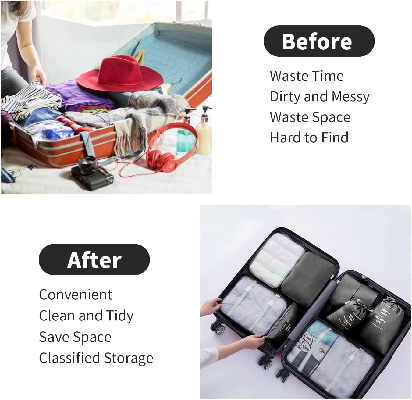 Packing Cubes, 10 Set Packing Cubes with Shoe Bag & Electronics Bag - Luggage Organizers Suitcase Travel Accessories (Black)