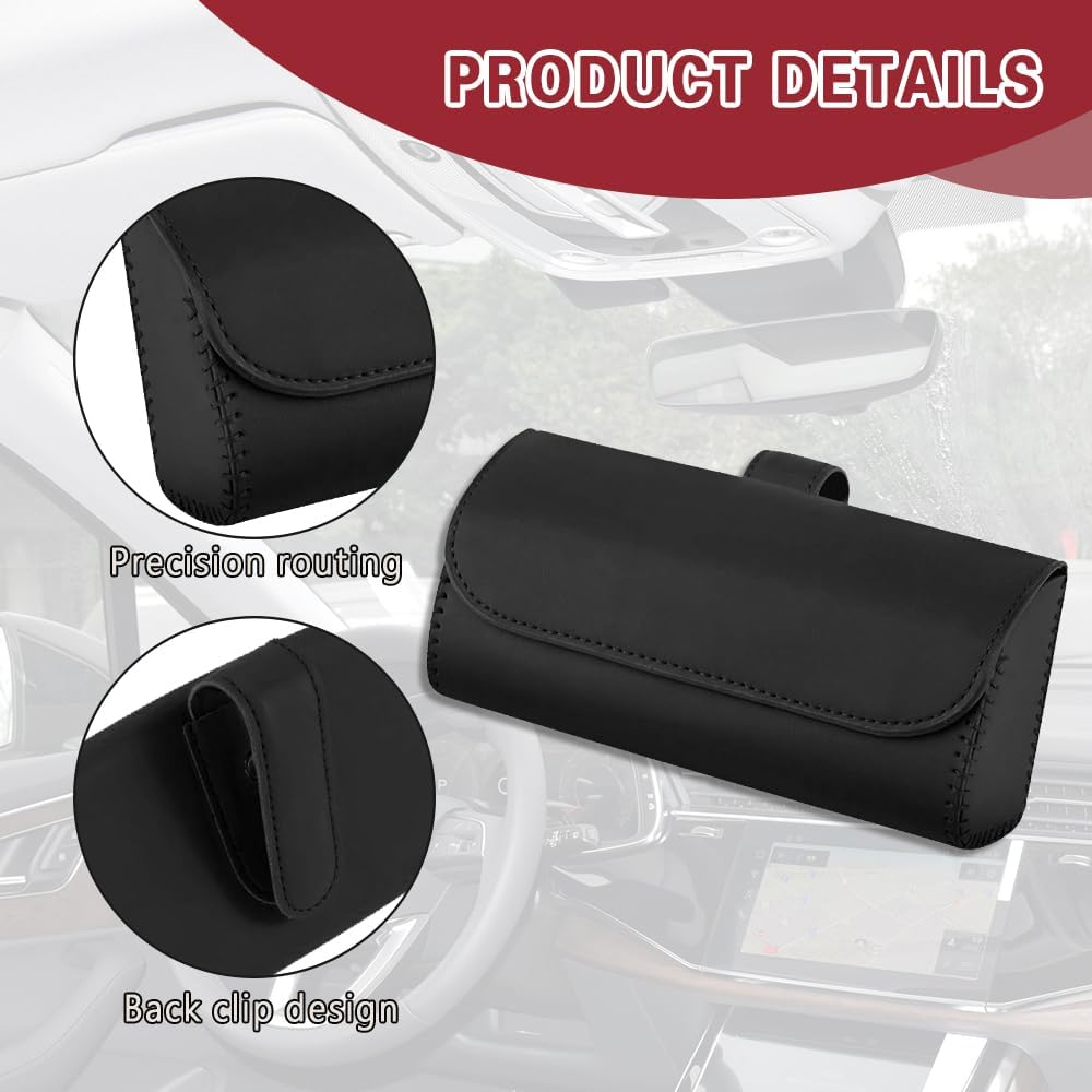WINUERK Sunglass Holder for Car Visor, Leather Car Eyeglass Holder with Clips, Visor Accessorie Glasses Protective Storage Casef for Women Men, Universal Car Interior Accessories Fit All Cars (Black) - Brown image number 6
