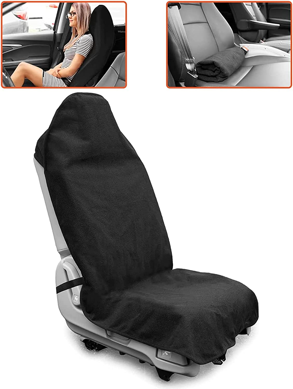 VIYNRAN Waterproof Car Seat Cover, Universal Front Seat Cover Made of Durable Sweat Towel,Absorbent Sweat, Machine Washable, Non-Slip, Single Seat Protector with Elastic Cords for All Car image number 4