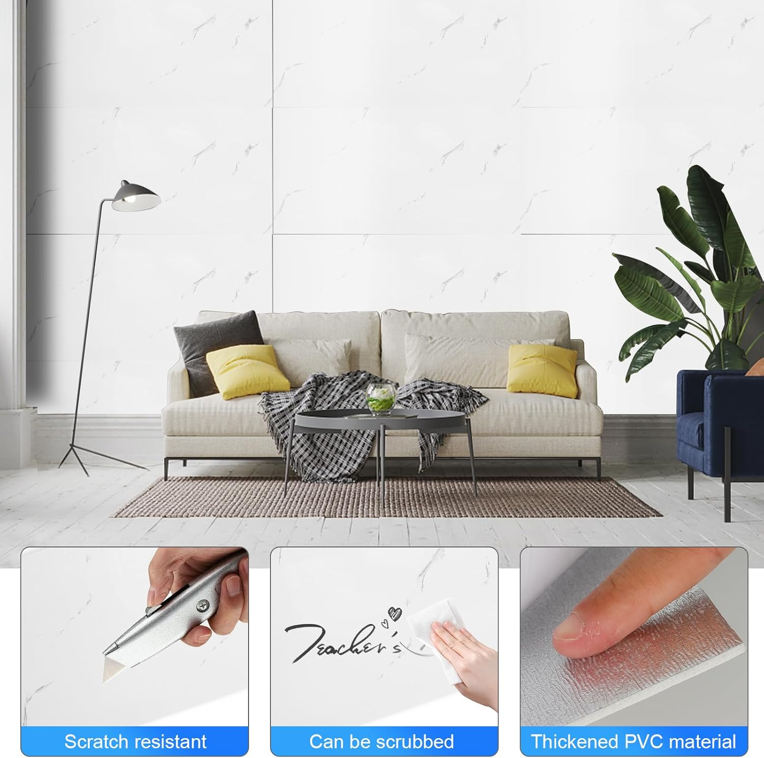 Faux Marble Tile Stickers, 10PCS 30 * 60/40 * 80Cm Modern Self-Adhesive Kitchen Backsplash, Waterproof Decorative Wall Tiles for Bathroom (#9, 30 * 60Cm) - 1 image number 2