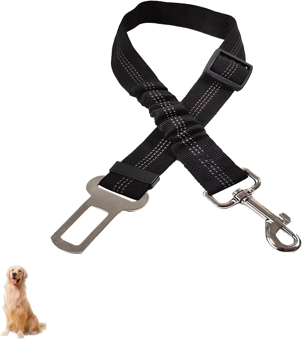 Adjustable Dog Seat Belt&mdash; 20-35 Inch Small Dog Harness with Extendable Bungee Leash .For Car Travel and Dog Carrier Pet Safety Vehicle Accessories/Black image number 3