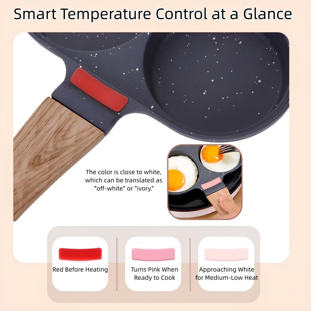 Kitment Egg Frying Pan with Flipping Lid, 4 Cup Omelet Pan for Burger Eggs Ham, Pancake Maker Frying Pot for Breakfast, Egg Skillet, Suitable for Gas, Induction Stoves, Nonstick, Wooden Handle image number 1