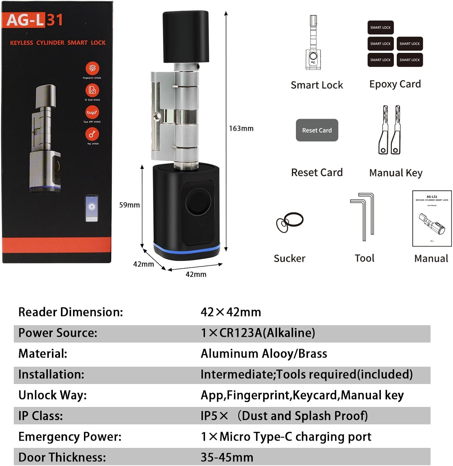 Intelligent Door Locks Fingerprint IC Card Key Cell Phone Application Household Intelligent Electronic Locks Applicable to Wooden Iron Security Door - Black image number 3