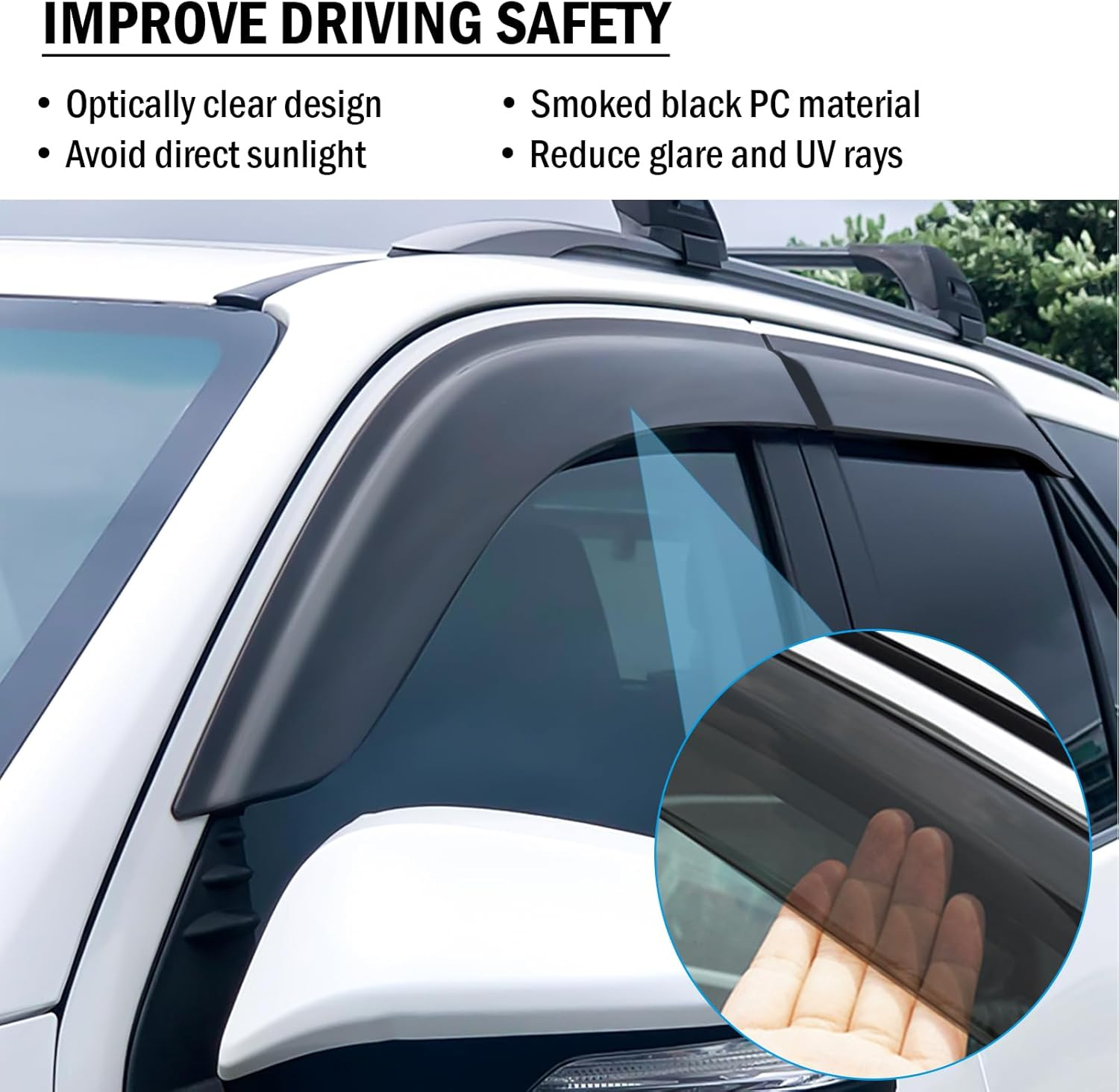 SUERAUTO4X4 Weather Shields for Toyota Fortuner 2015-2025 GX GXL Crusade Accessories, Car Weathershields Wind Deflectors Window Visor Sun Rain Guards Injection Tinted Black, 4Pcs/Set image number 5