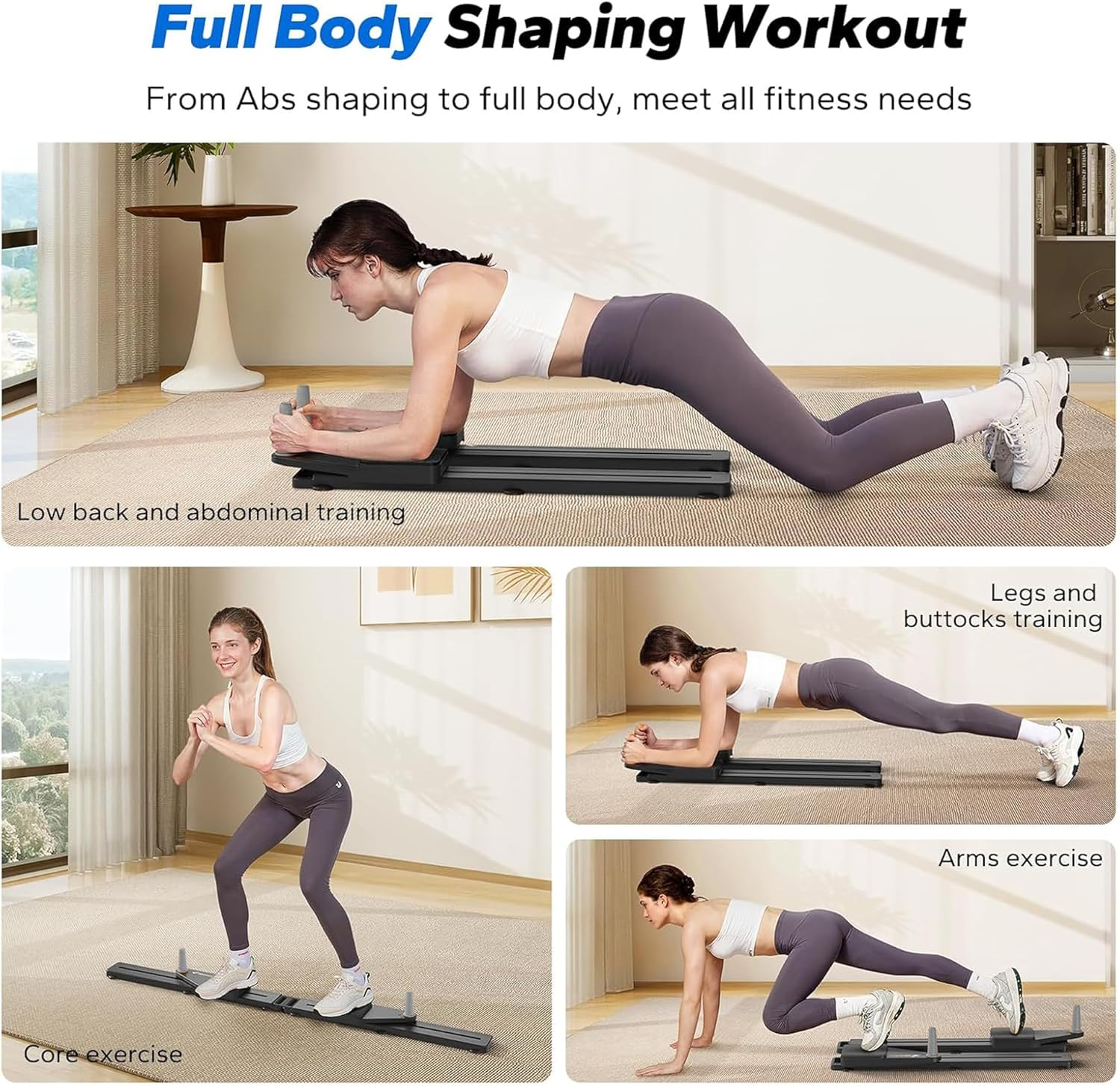 OKUYOSHI Pilates Reformer Board with Resistance Bands, Portable Pilates Machine, Full Body Workout for Home Fitness (Black)