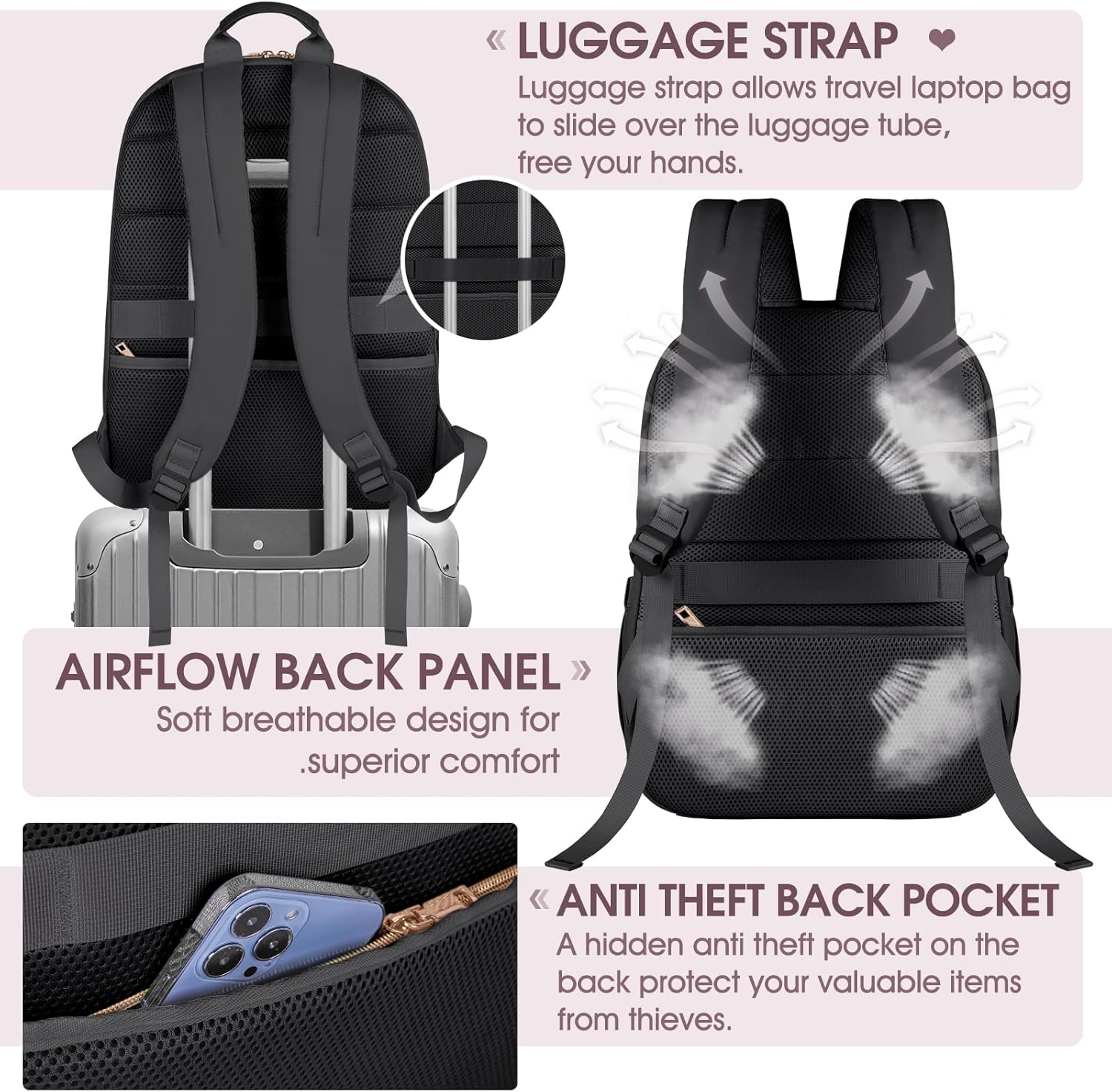 Laptop Backpack for Women Travel Backpack IGOLUMON 15.6 Inch Laptop Bag with USB Charging Port Backpack for School, College