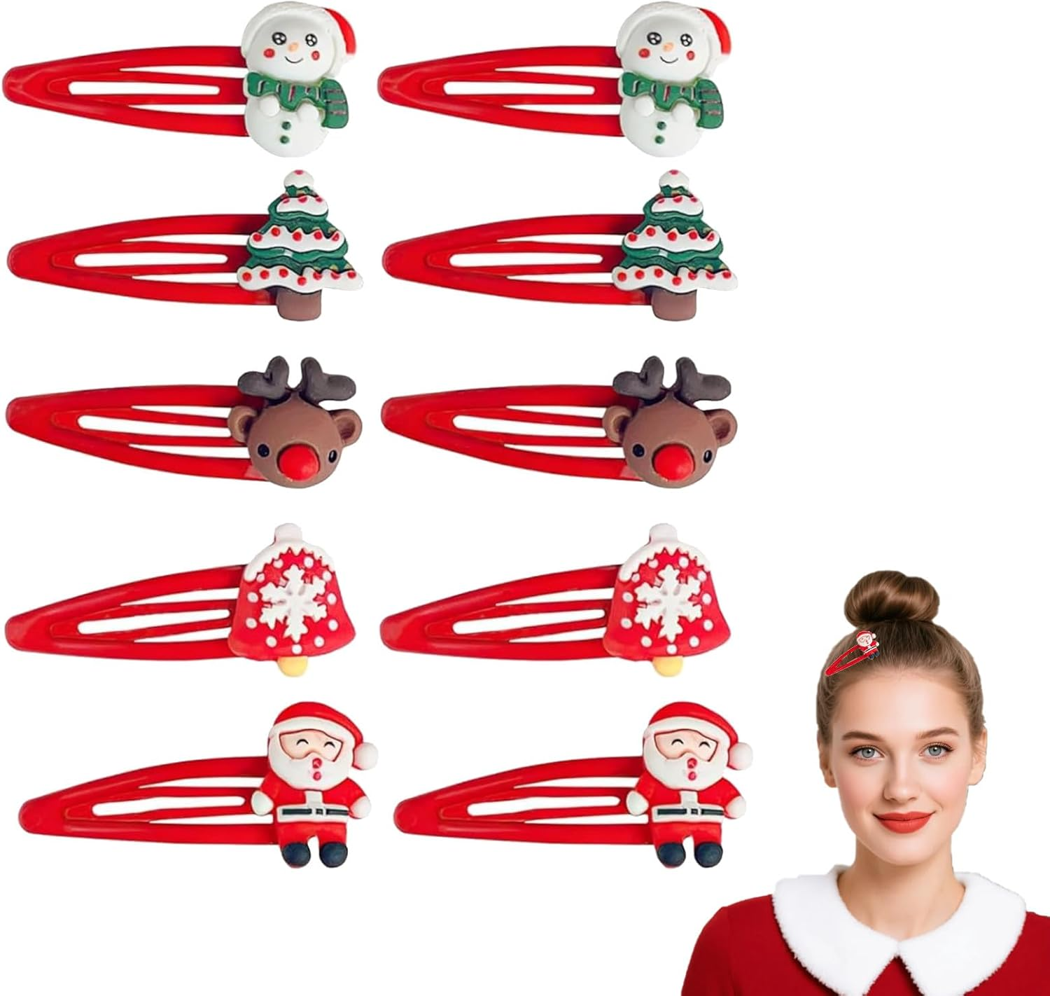 Pack of 10 Hair Clips Girls Christmas Hair Accessories Hair Clip Children Christmas with Christmas Tree Santa Antlers Hair Accessories for Children Girls Women Ladies Gifts image number 5