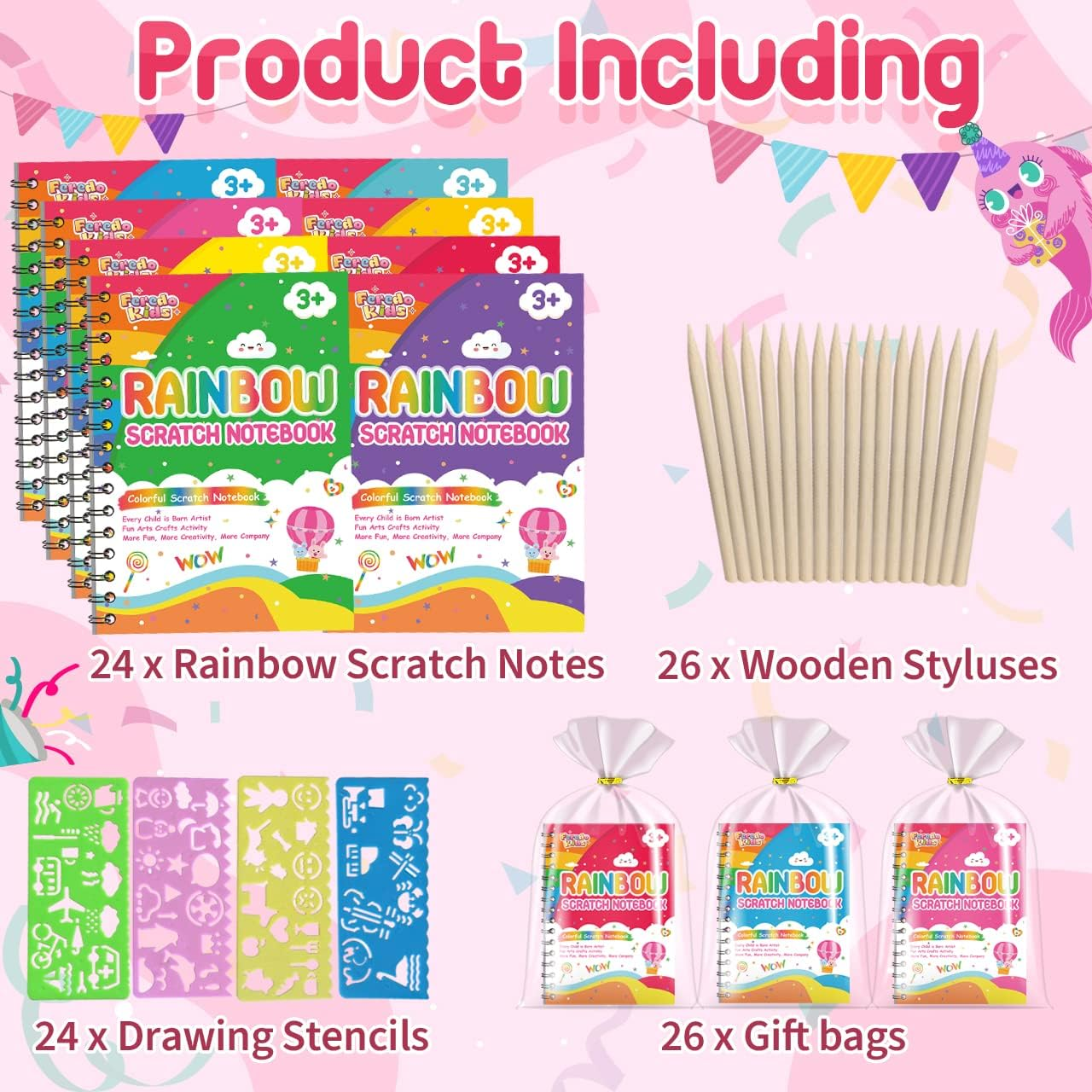 Party Favors for Kids: 24 Pack Rainbow Scratch Art Notebook Students Classroom Gifts Bulk for Girls Boys Goodie Bags Stuffers, Return Gifts for Birthday Party Favors Bulk Kids Crafts image number 4