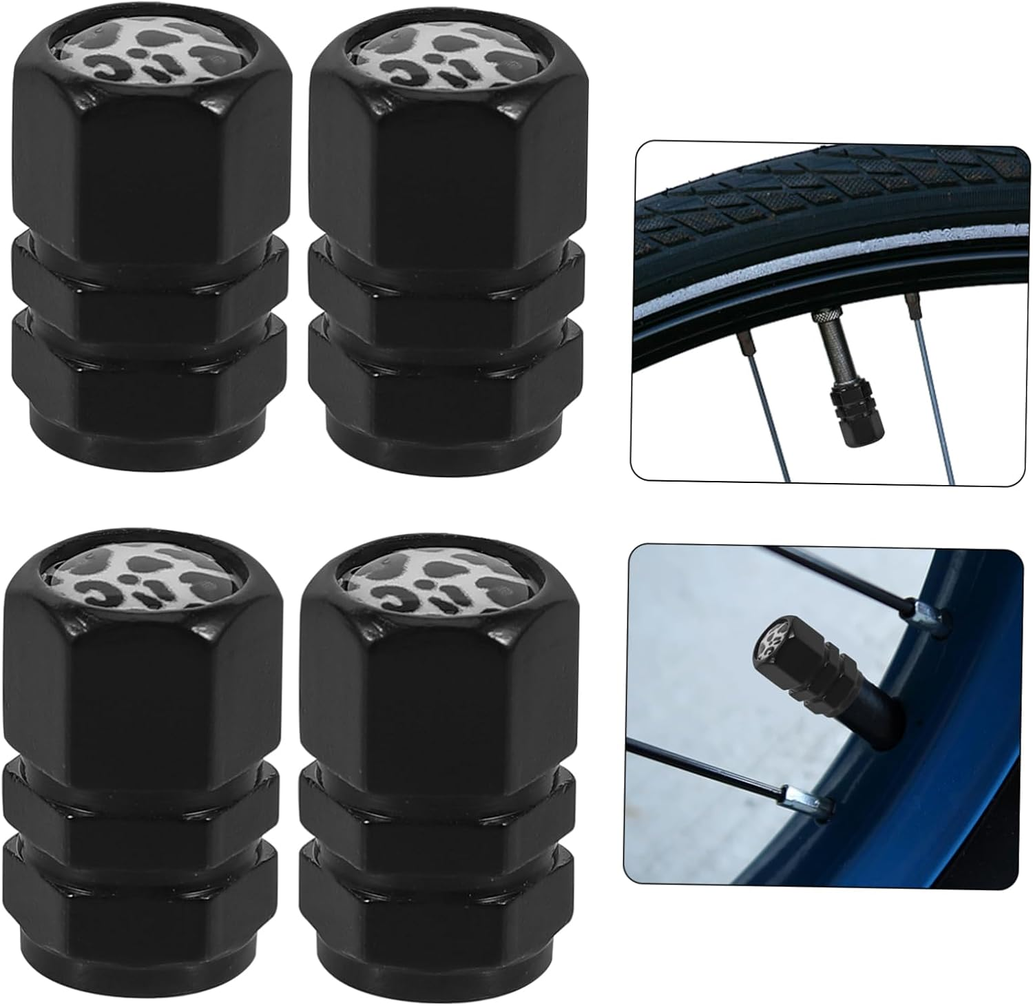 Mikinona 4Pcs Car Tire Valve Caps Aluminum Alloy Decorative Replacement Stem Covers for Automotive Wheels, Black White Leopard Pattern, Suitable for Vehicle Tire Accessories image number 5