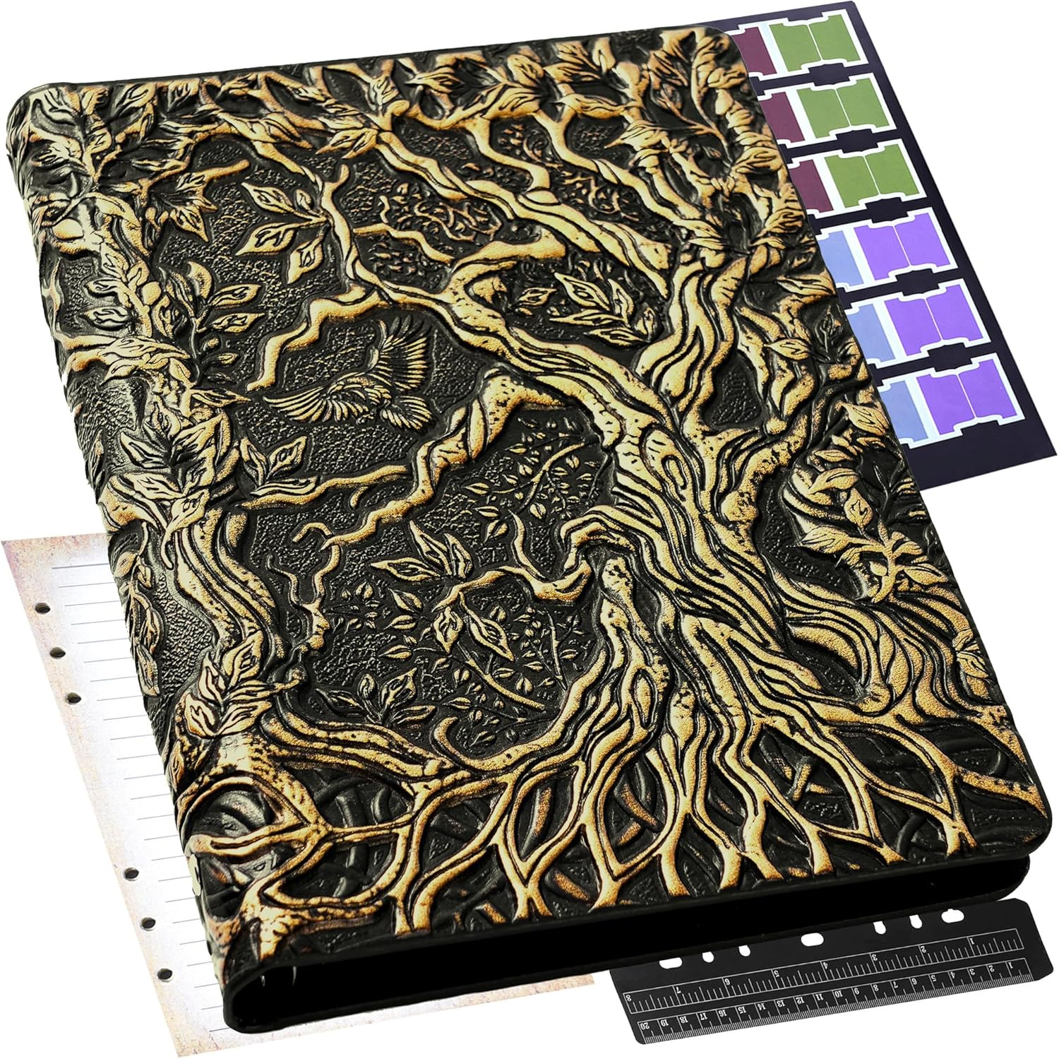 DND Notebook Journal Refillable Binder - A5 Story Forge 400 Pages (200 Sheets) with Breathtaking 3D Tree of Life Design - Perfect for Dungeons and Dragons (D&D) with Bonus Tabs and Ruler (Bronze)