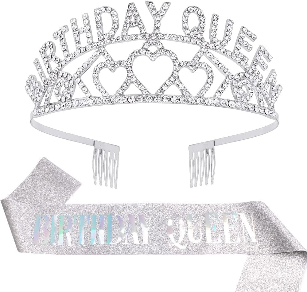 Birthday Tiara for Women Gold Birthday Queen Sash