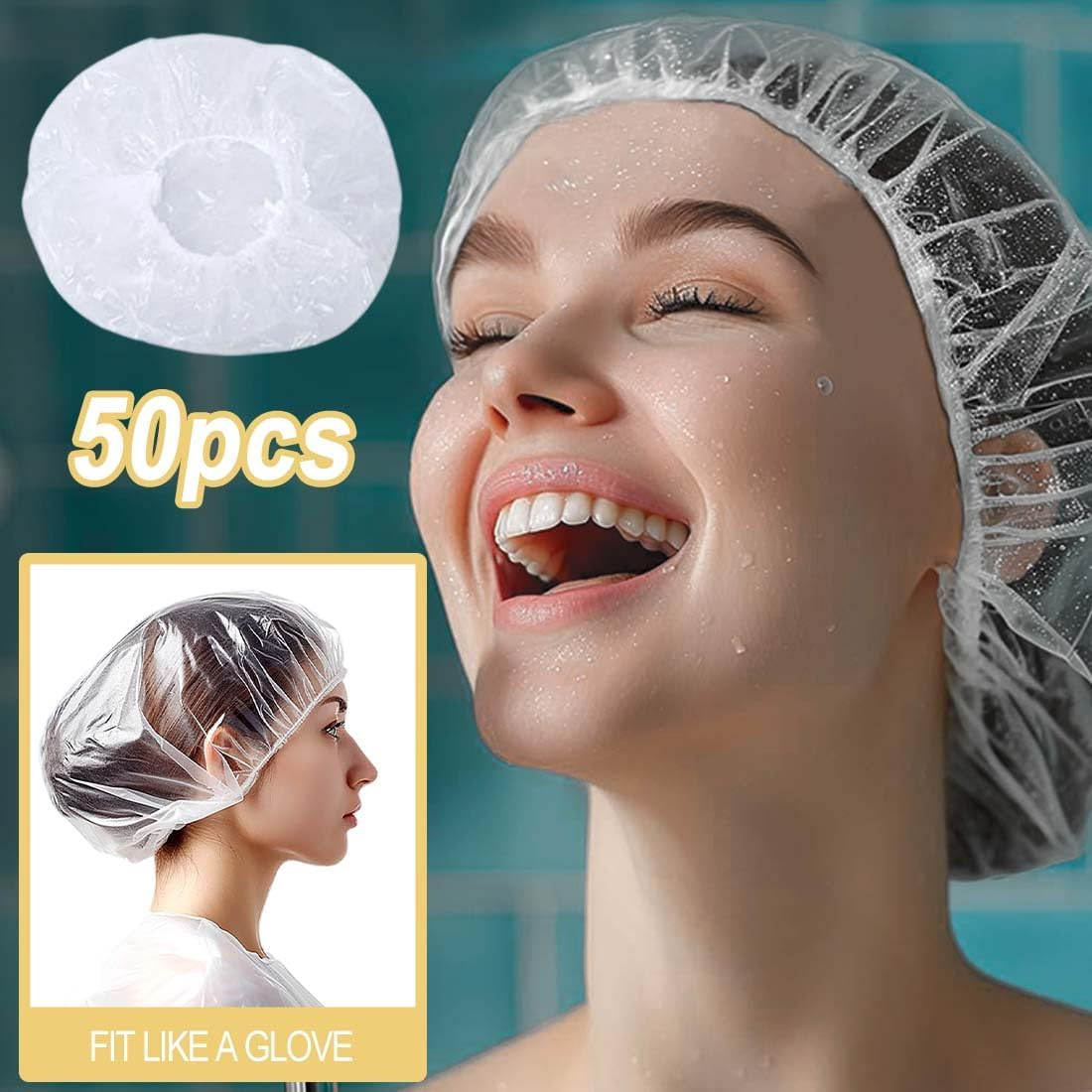 Pack of 50 Disposable Shower Caps, Plastic Cosmetic Caps, Disposable Hair Caps for Salon, Disposable for Travel, Bath Cap, Disposable for Long