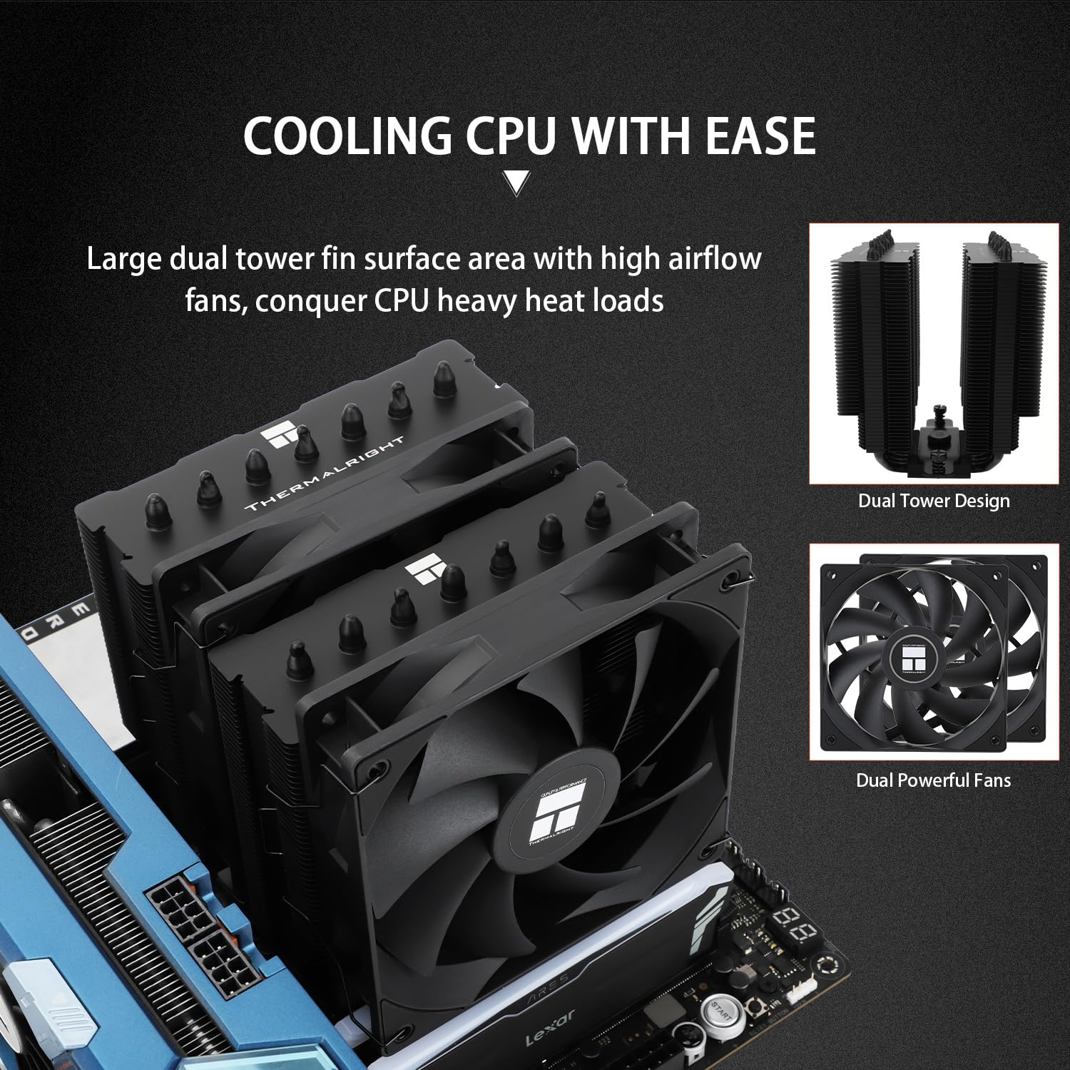 Thermalright Phantom Spirit 120 SE Black CPU Cooler,Dual TL-C12B V2 PWM Fans and Double Towers, 7 Heat Pipes Heatsink Cooler,For AM4/AM5, Intel LGA1851/1700/115X/1200, Computer CPU Cooling,Black