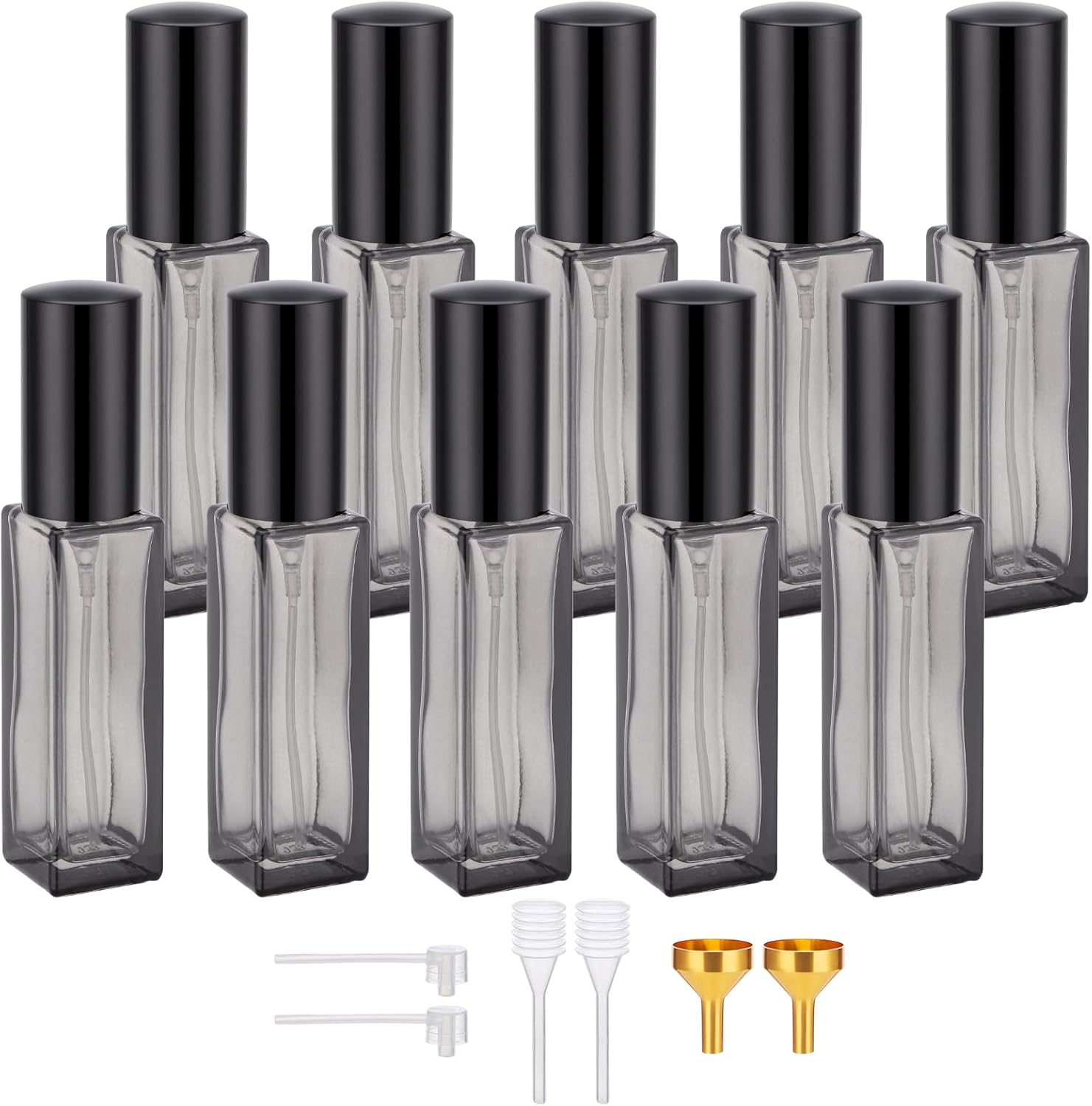 Segus Perfume Atomiser 10Ml, 10 Pcs Glass Refillable Perfume Bottle, Aftershave Spray Bottle, Empty Fragrance Atomiser, Travel Aftershave Dispenser for Handbag, Pocket, Purse (Black)