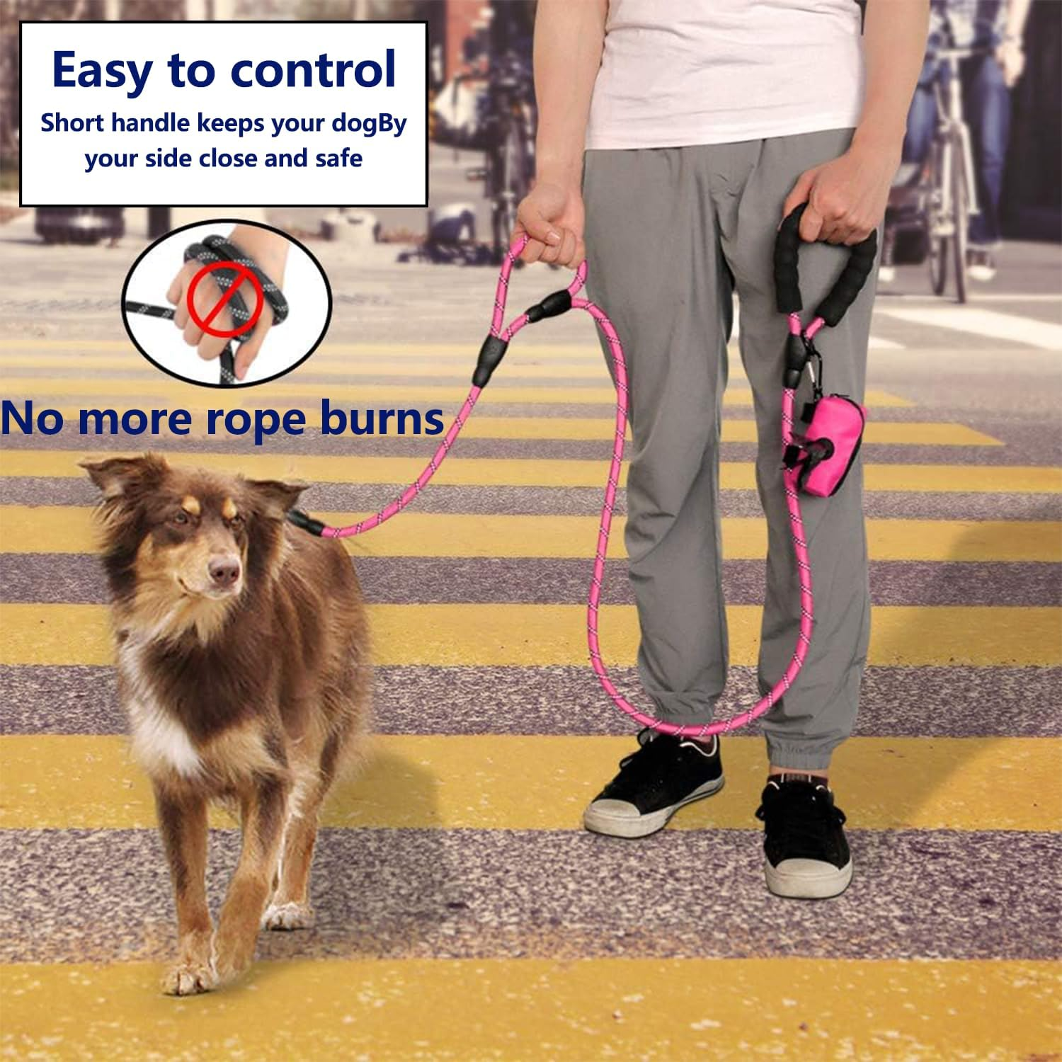 Dog Leash with Double Handles and High Reflective Dog Leash, Non-Slip Pet Dog Leash, Suitable for Small, Medium and Large Dogs (1.2Cm*1.5M, Pink) image number 5